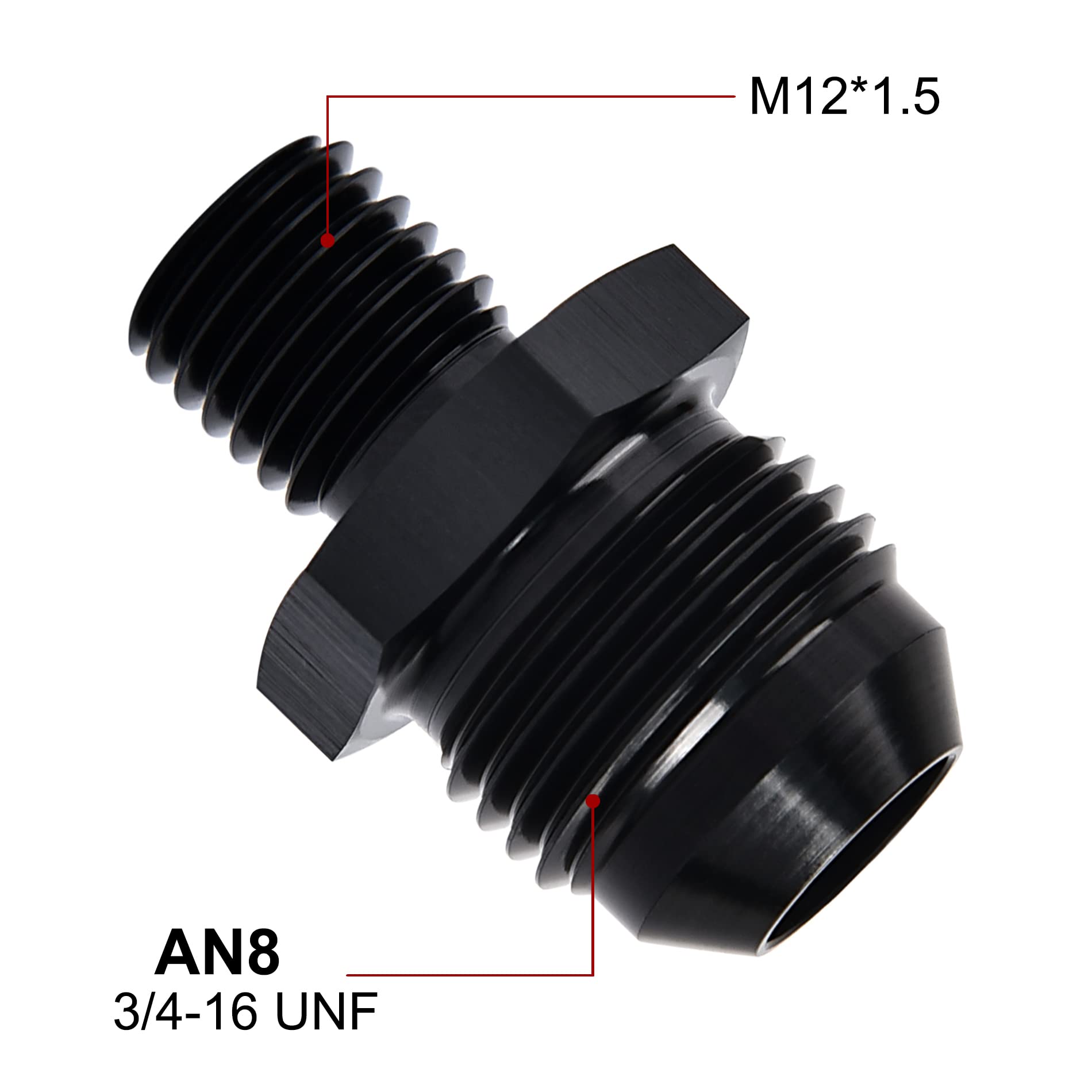 Evil Energy 8An Male Flare To M12 X 1.5Mm Male Metric Fitting Adapter Aluminium Alloy 2Pcs