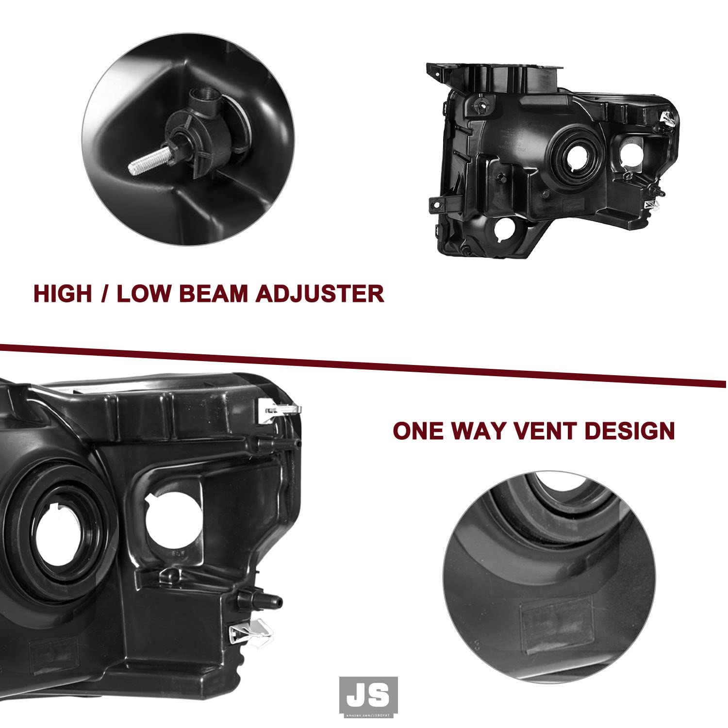 Jsboyat Headlight Assembly Replacement For 2009-2014 Ford F150 Pickup Passenger & Driver Side, Chrome Housing With Amber Reflector