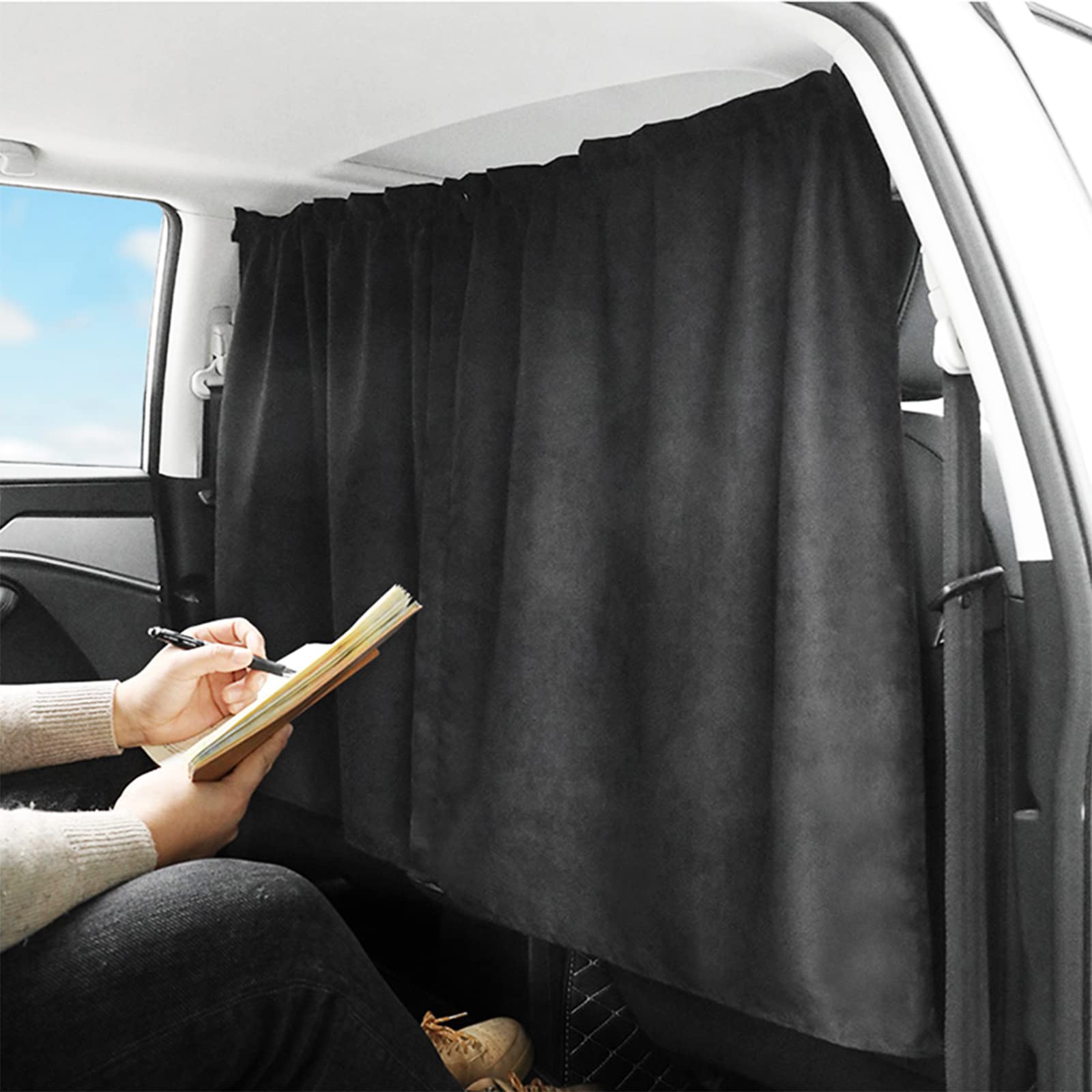 Ovege Car Divider Curtains Sun Shade (99% Opaque Upgrade Version)-Privacy Travel Nap Night Car Camping Detachable Simple Curtain