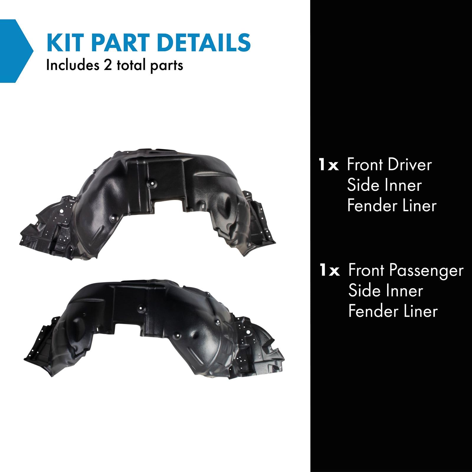 Trq Front Inner Fender Liner Set Compatible With 2007-2009 Lexus Ls460 2008-2009 Ls600H Lx1248105 Lx1249105