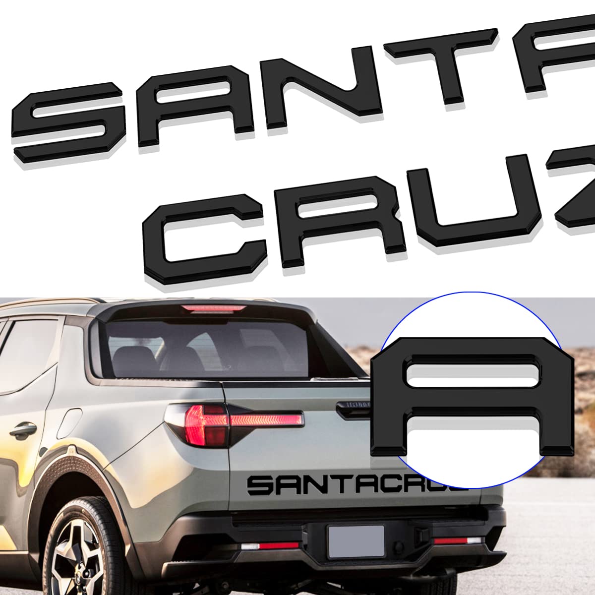 Tailgate Insert Letters Compatible for 2022 2023 Santa Cruz 3M Adhesive & 3D Raised Tailgate Decal Letters (Matte Black)