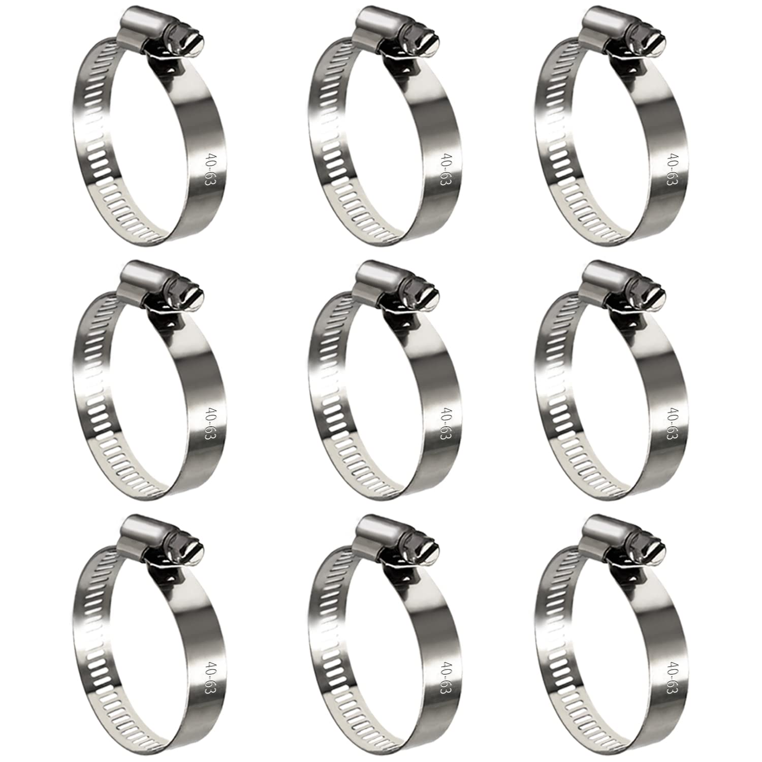 10 Pack Stainless Steel Hose Clamps, 1-1/2 Inch To 2-1/2 Inch Worm Gear Metal Hose Clamps For Pipe, Dryer Repair, Tubing And Fuel Line