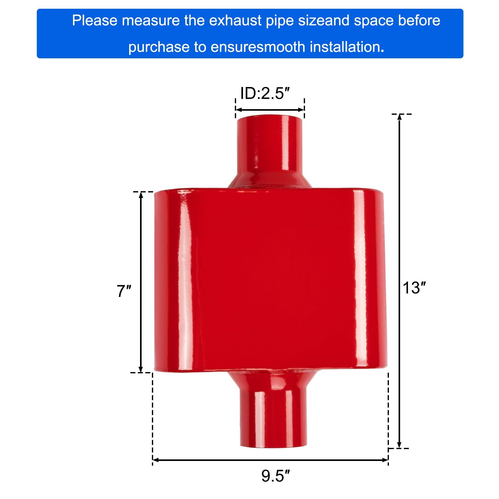 Floshine Universal Mufflers,Performance Automotive Exhaust Muffler,Single Chamber 2.5 Inch Inlet (Id) 2.5 Inch Outlet (Id) Red F