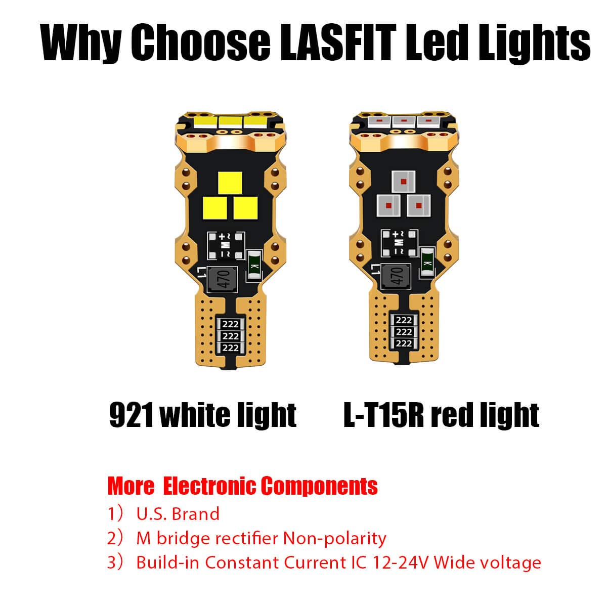 Lasfit 912 921 Led Bulb Reverse Light Backup Light White And Third Brake Bulbs Light Red Combo, T15 W16W Canbus Error Free Light