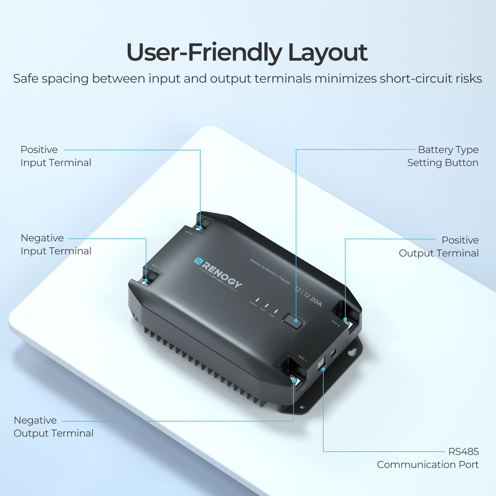 Renogy DC to DC Charger 12V 20A - Multi-Stage for LiFePO4, AGM, Gel, Flooded Batteries, Bluetooth Compatible