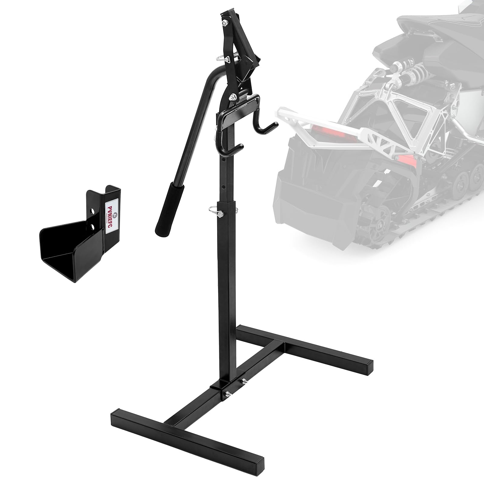 PVNIEFC Snowmobile Lever Lift Stand with Handlebar Cup, Max 32'' Bumper Lift Height, Easy Sled Lift Stand for Garage Storage, Su