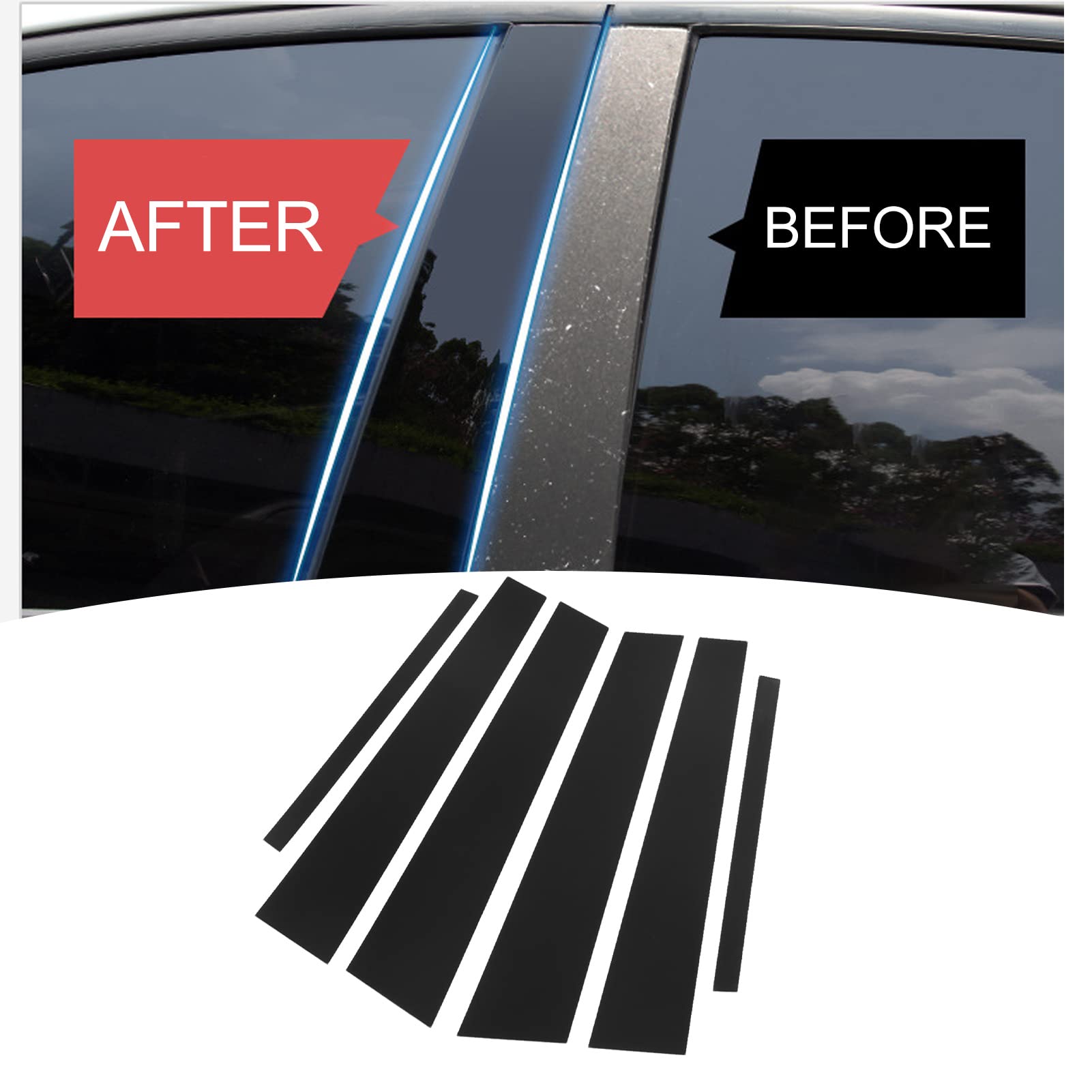 Side Door Window Cover Trim, Glossy Black Pillar Posts Decal Sticker (Accord Sedan 9th Gen 2013-2017)