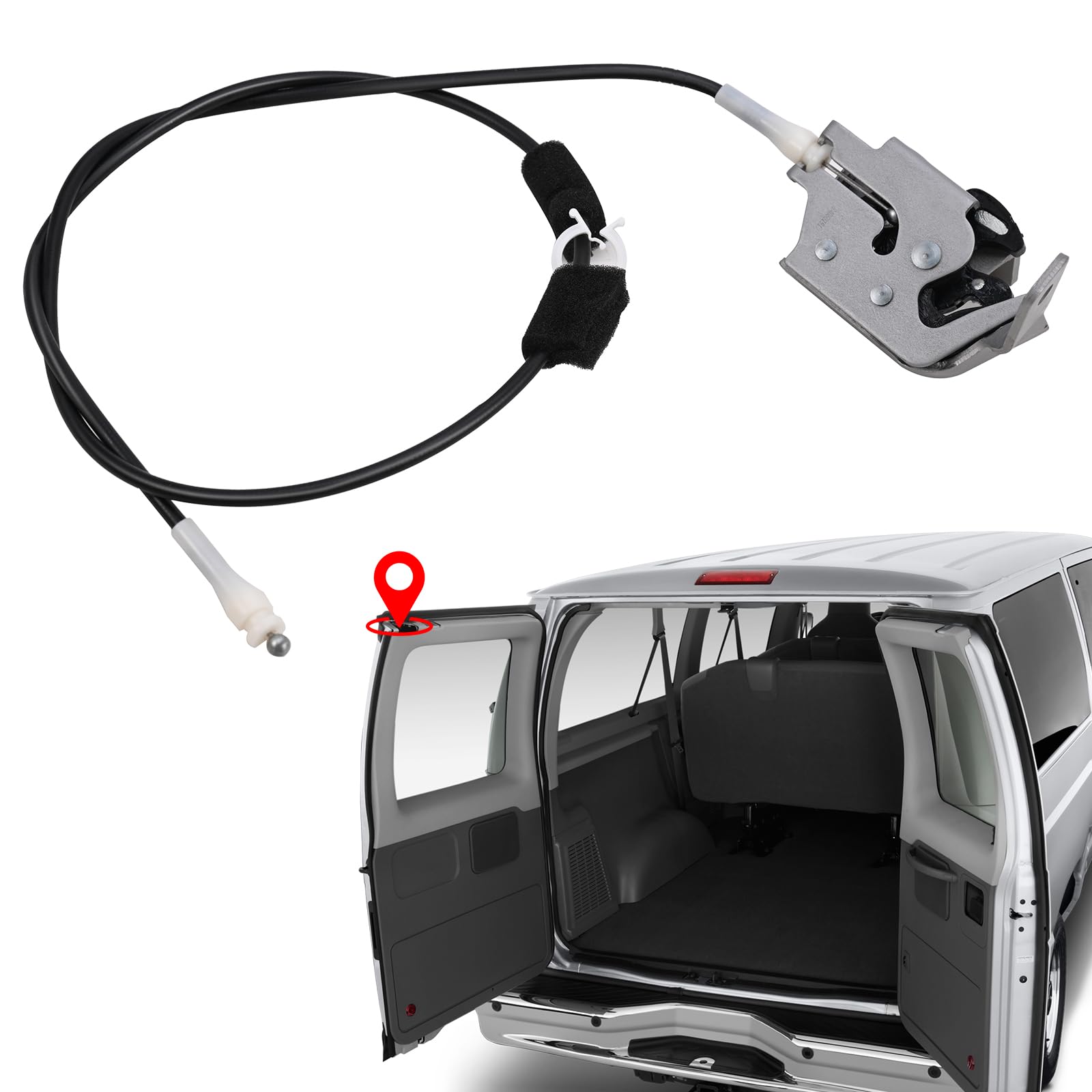 Rear Door Latch Cable Compatible With 1992-2009 Ford E350 E250 E150 Van Rear Upper Driver Side Back Cargo Door Lock Cable Replac