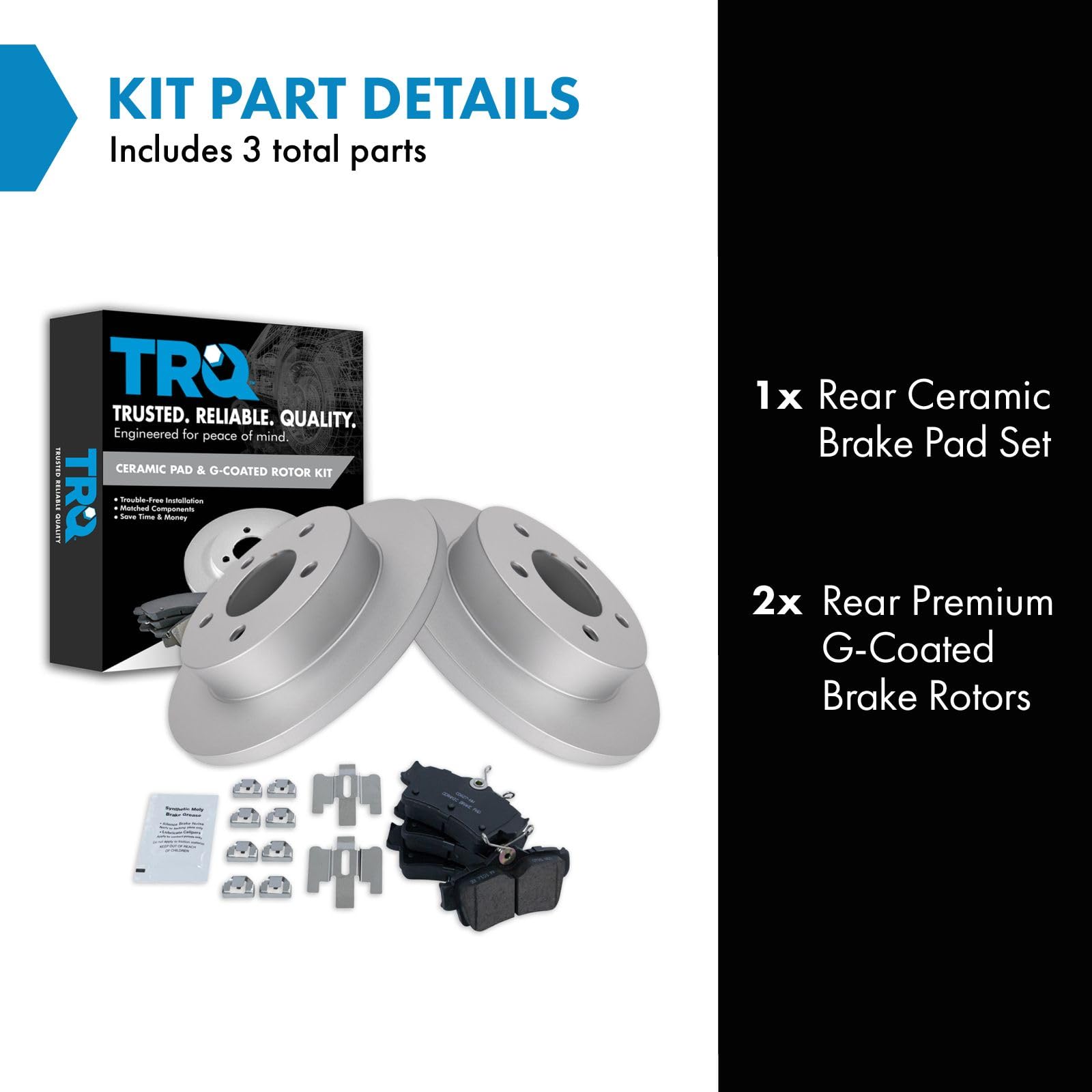 Trq Brake Pad & Rotor Kit Ceramic Premium G-Coated Rear Compatible With 1994-2004 Ford Mustang