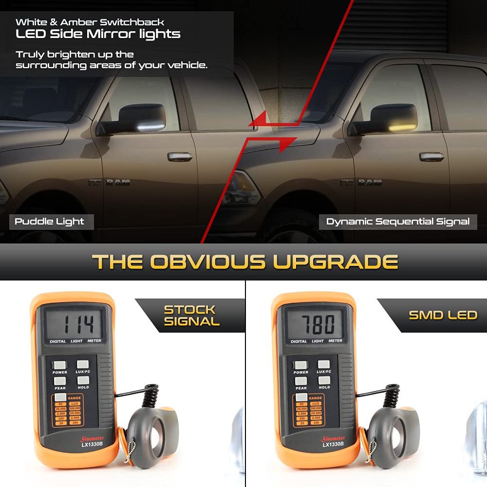 Vipmotoz Switchback Full White & Amber Led Side Mirror Turn Signal Light Puddle Lamp Assembly For 2009-2018 Compatible With Dodg