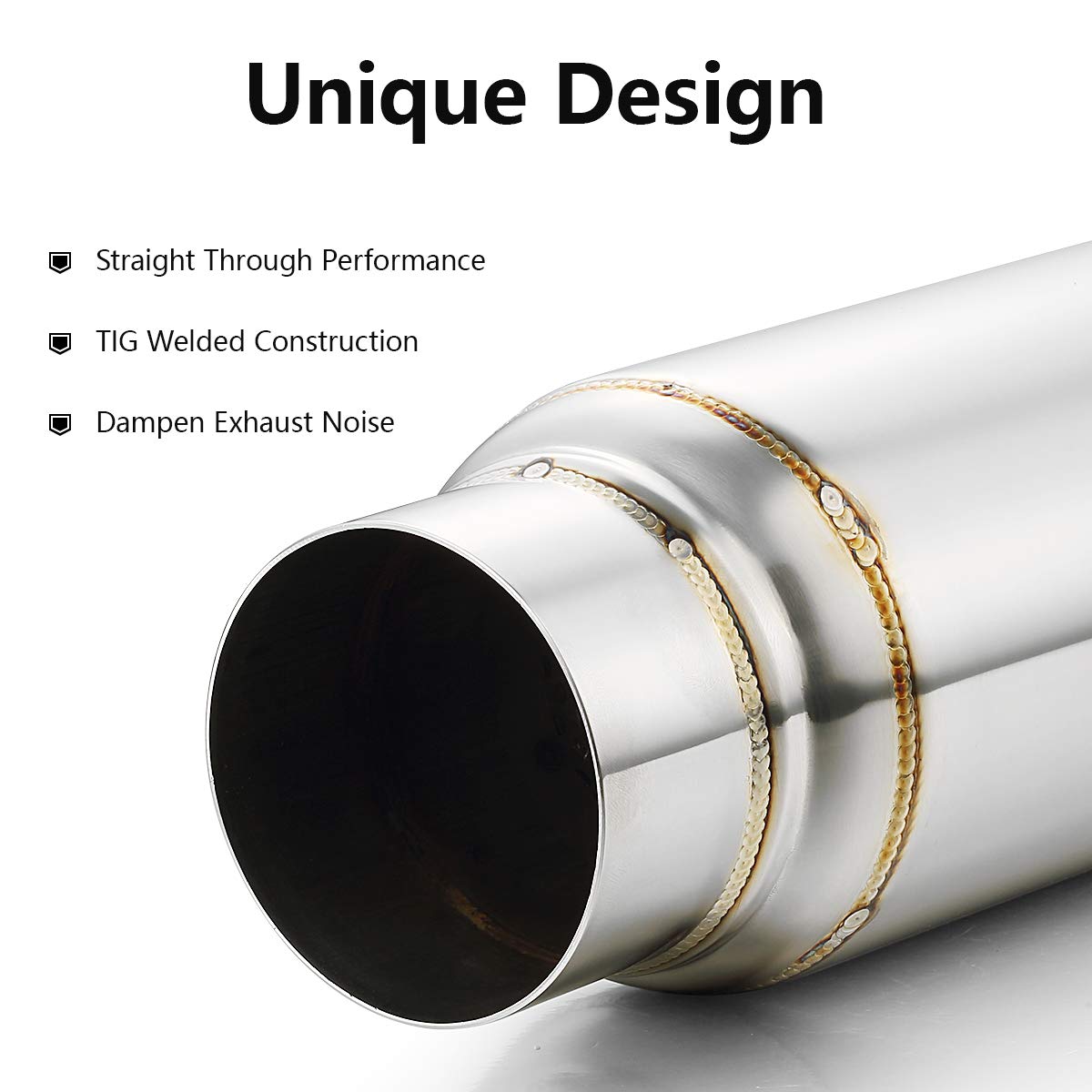 Exhaust Resonator 3' Inlet, A-Karck 3' Inlet 3' Outlet 12' Overall Length Muffler Resonator Deep Tone Clear Up Rasp