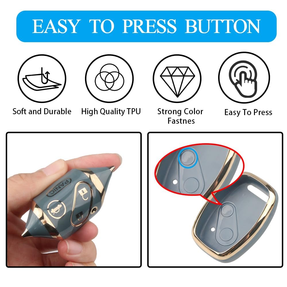 MILD EAST Honda Key Fob Cover, 4 Button Smart Remote Case, Blue, High Quality TPU & Leather Keychain, Fits Accord, Civic, Pilot, CRV, Odyssey