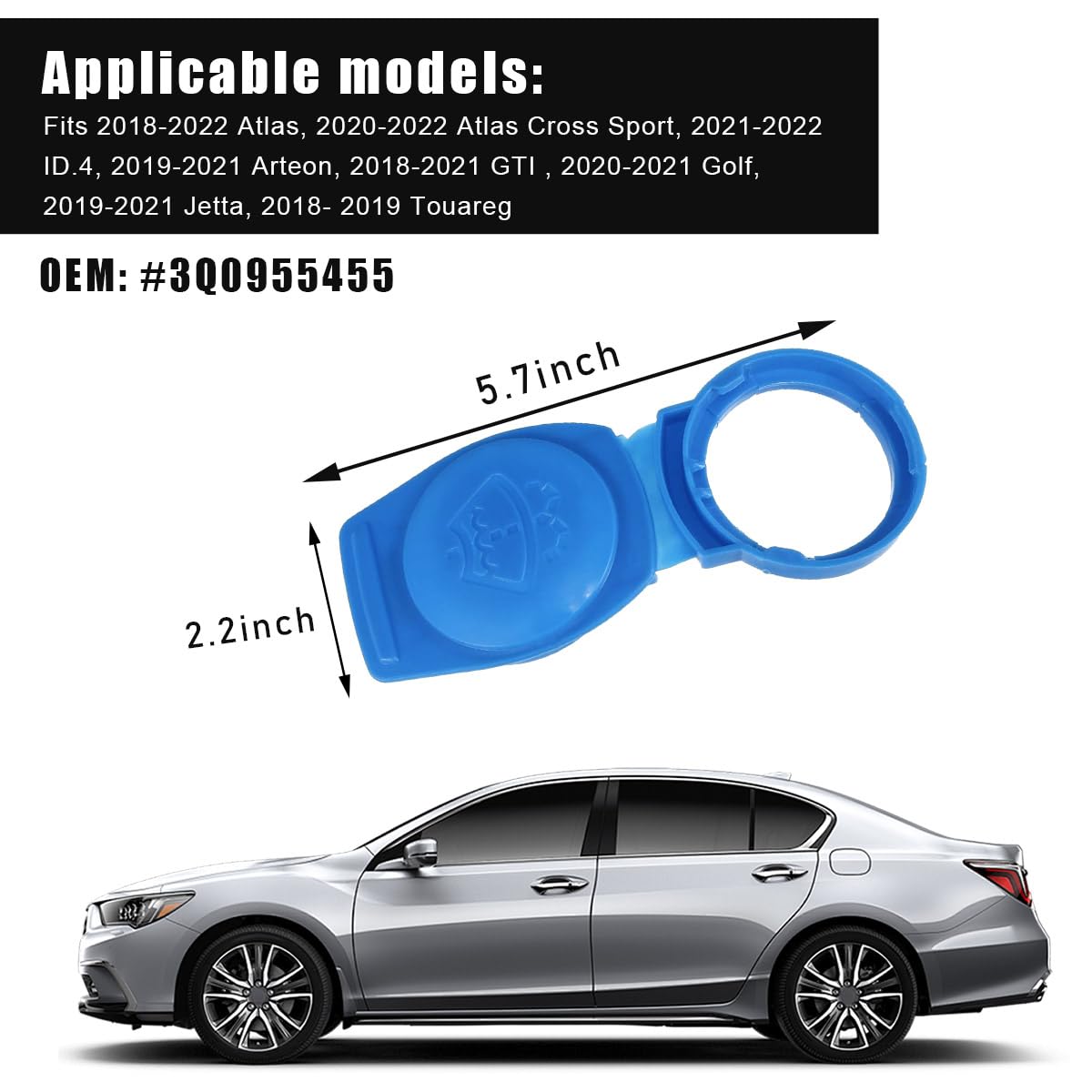 Suvnie Windshield Wiper Washer Fluid Reservoir Tank Bottle Cap Cover, Oe Number 3Q0955455, Car Wiper Bottle Cover Replacement Compatible With Jetta 2019-2021, Car Accessories