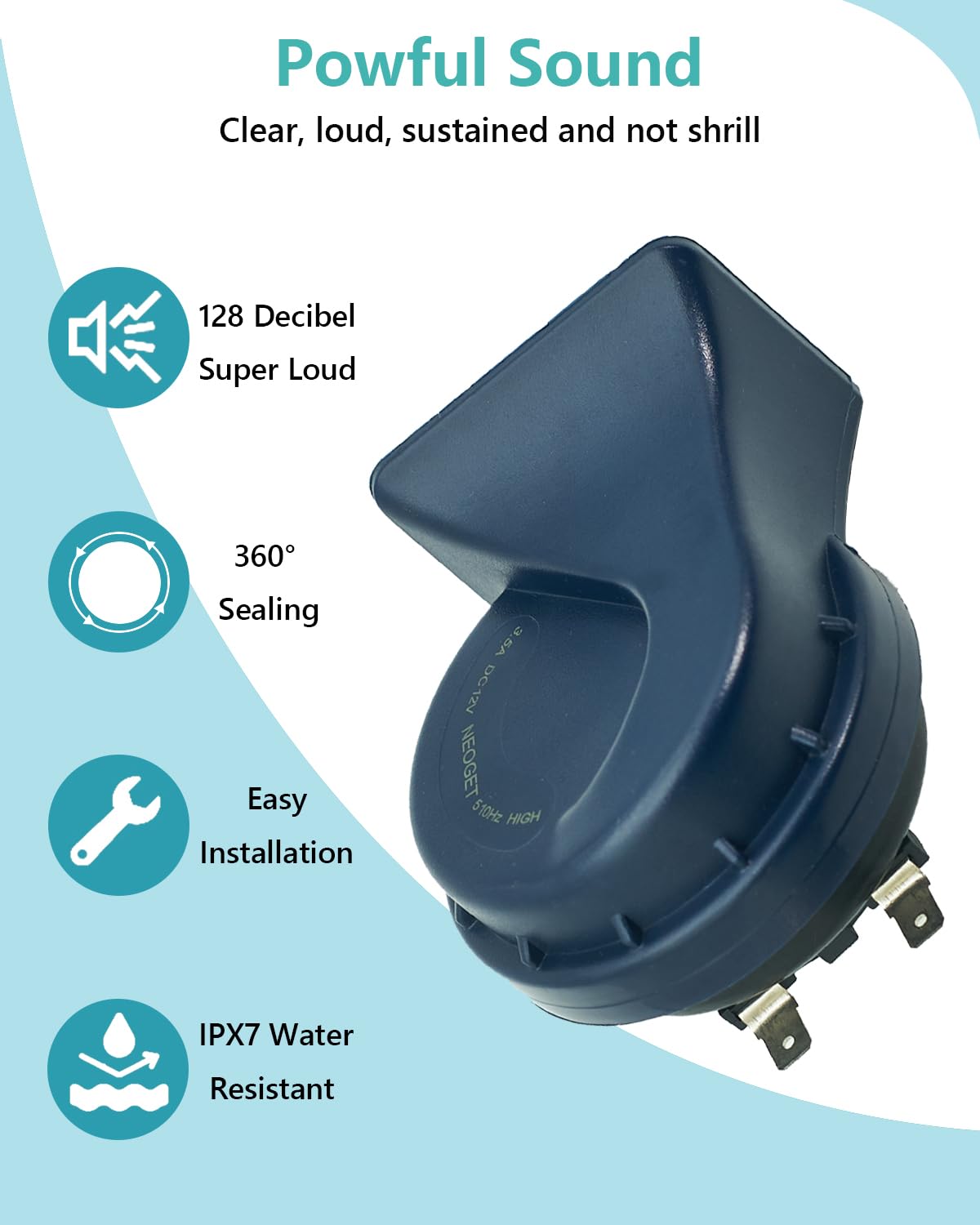 Neoget Car Horn 12V Super Loud Electric Waterproof High Low 2 Tone Fit For Any 12 Volt Vehicles Auto Replacement Universal Horn