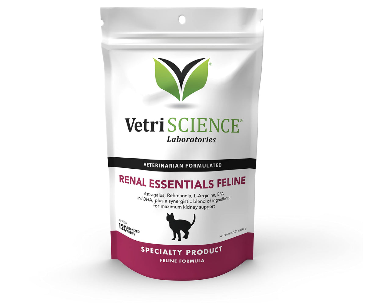 Vetriscience Renal Essentials Cat Kidney Support Chews, 120 Bite Sized Chews - Immune Support And Healthy Kidney Function For Ca