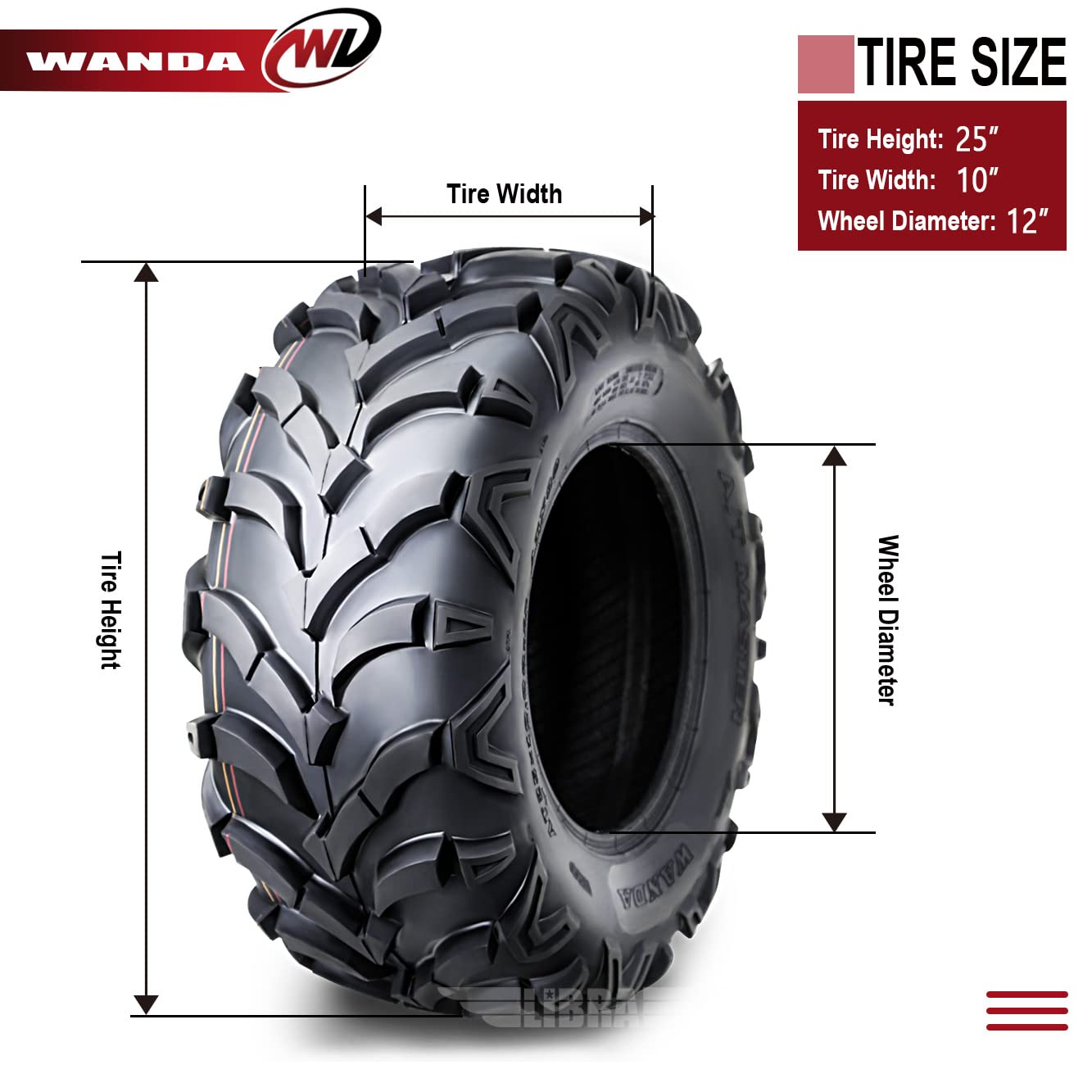 Wanda Set Of 4 New Atv/Utv Tires 25X10-12 /6Pr P341-10159