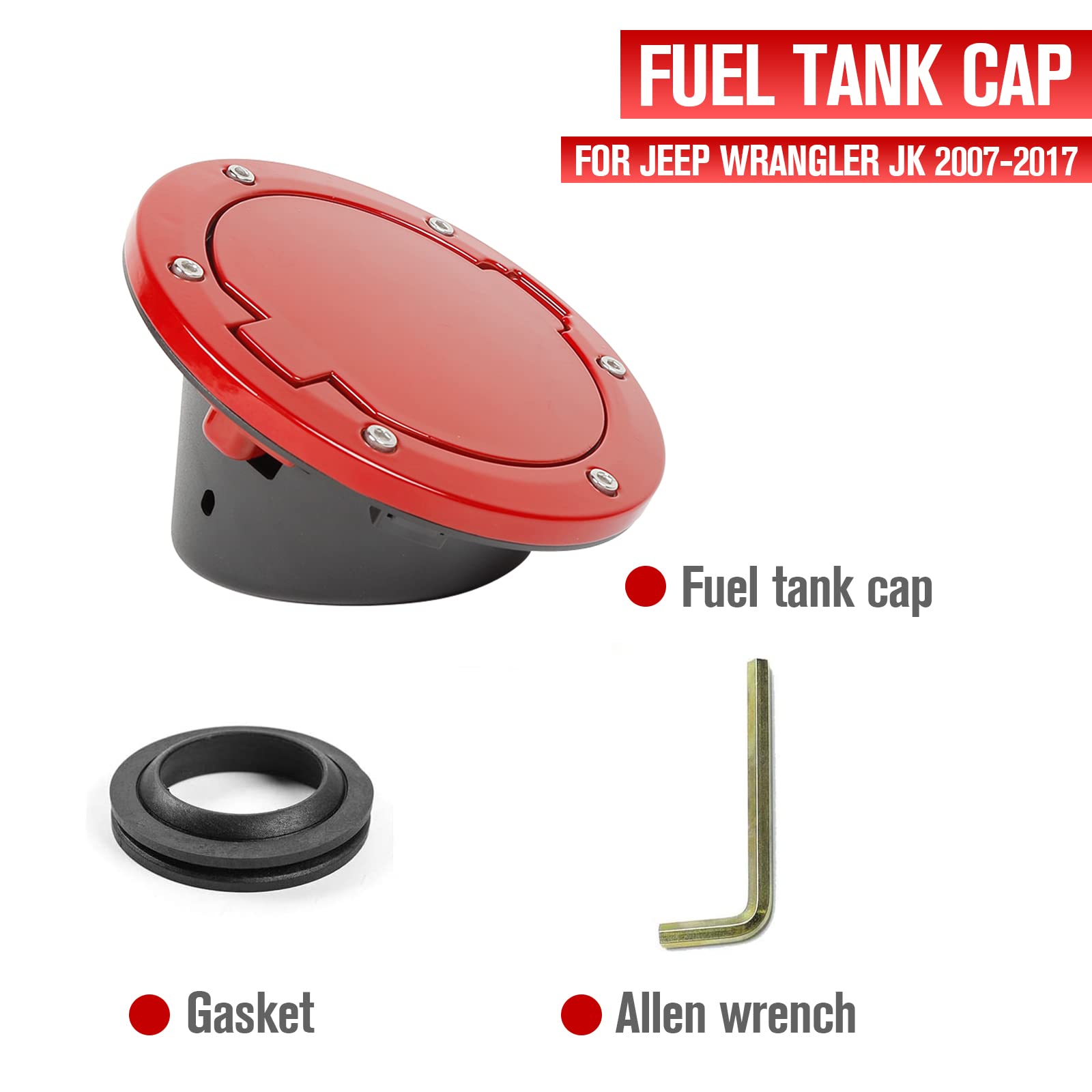 Jecar Jk Fuel Filler Cover Gas Cap Aluminum Alloy Gas Tank Door Exterior Accessories For Jeep Wrangler 2007-2018 Jk Jku, Red