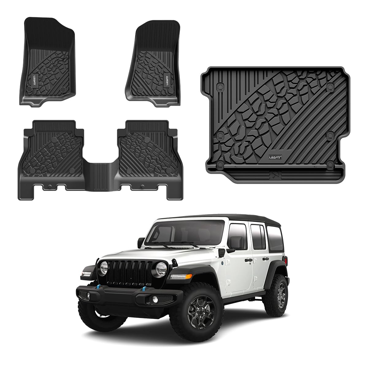 Lasfit Floor Mats & Cargo Mats Fit For 2018-2024 Jeep Wrangler Jl Unlimited 4 Door Without Subwoofer Only (Not Fit For Jk Or 4Xe