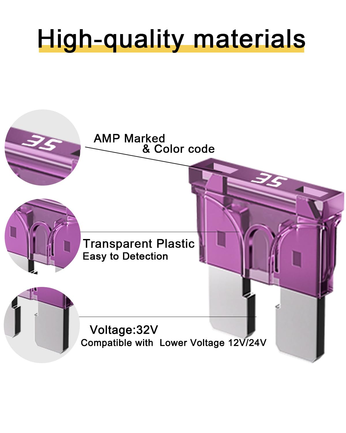 Riseuvo 20Pcs 35A Standard Car Fuses - 35 Amp Automotive Fuses(Ato/Apr/Ats), 32V (12/24V) Blade Fuse For Rv/Truck/Suv