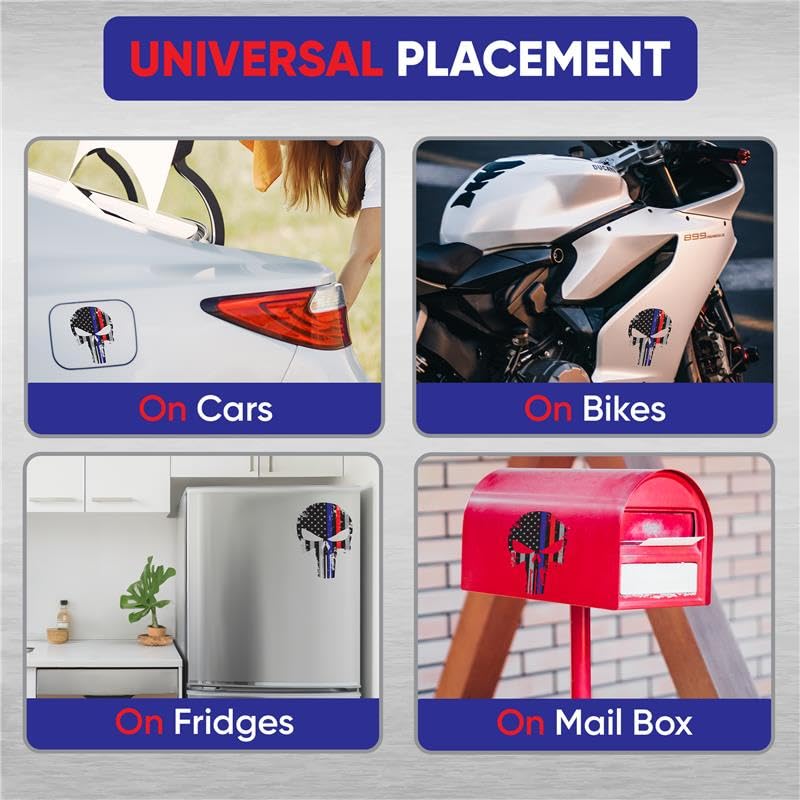 K9King Punisher Skull 5.5 X 4 Inch Tattered Subdued Us Flag Reflective Decal With Thin Line For Cars, Trucks, Laptops And More T