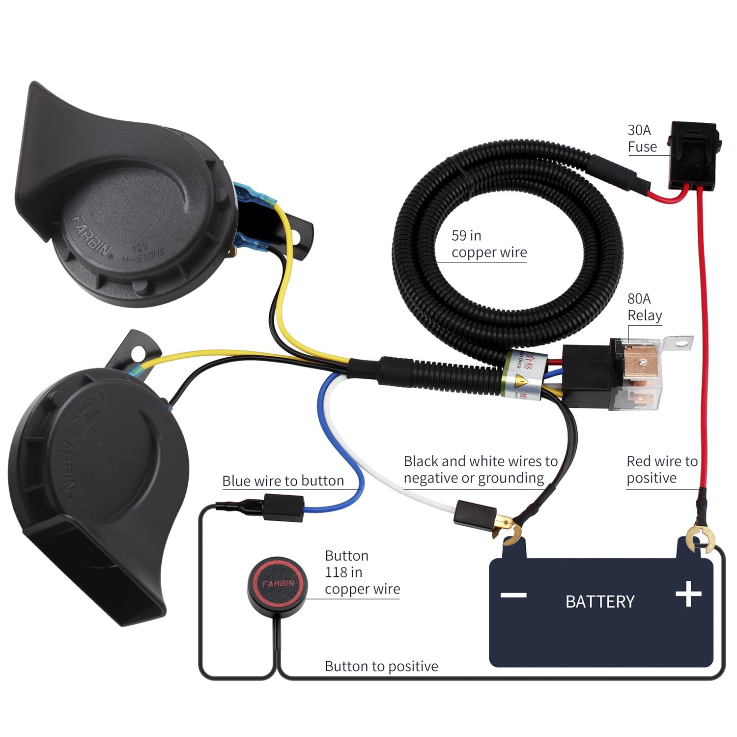 Car Horn Truck Horns 12V,Banhao Train Horn Waterproof High Low Dual Tone Universal Fit Super Loud Electric Snail Horns Kit For A