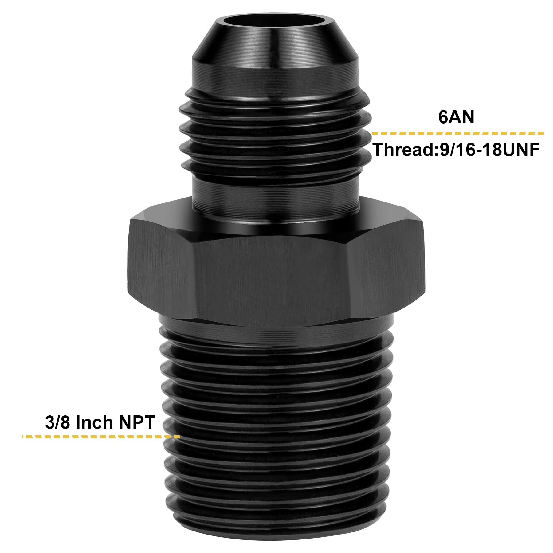 Breezliy 6An Male Flare To 3/8' Npt Pipe Fitting Adapter Aluminum Straight Black 2Pcs