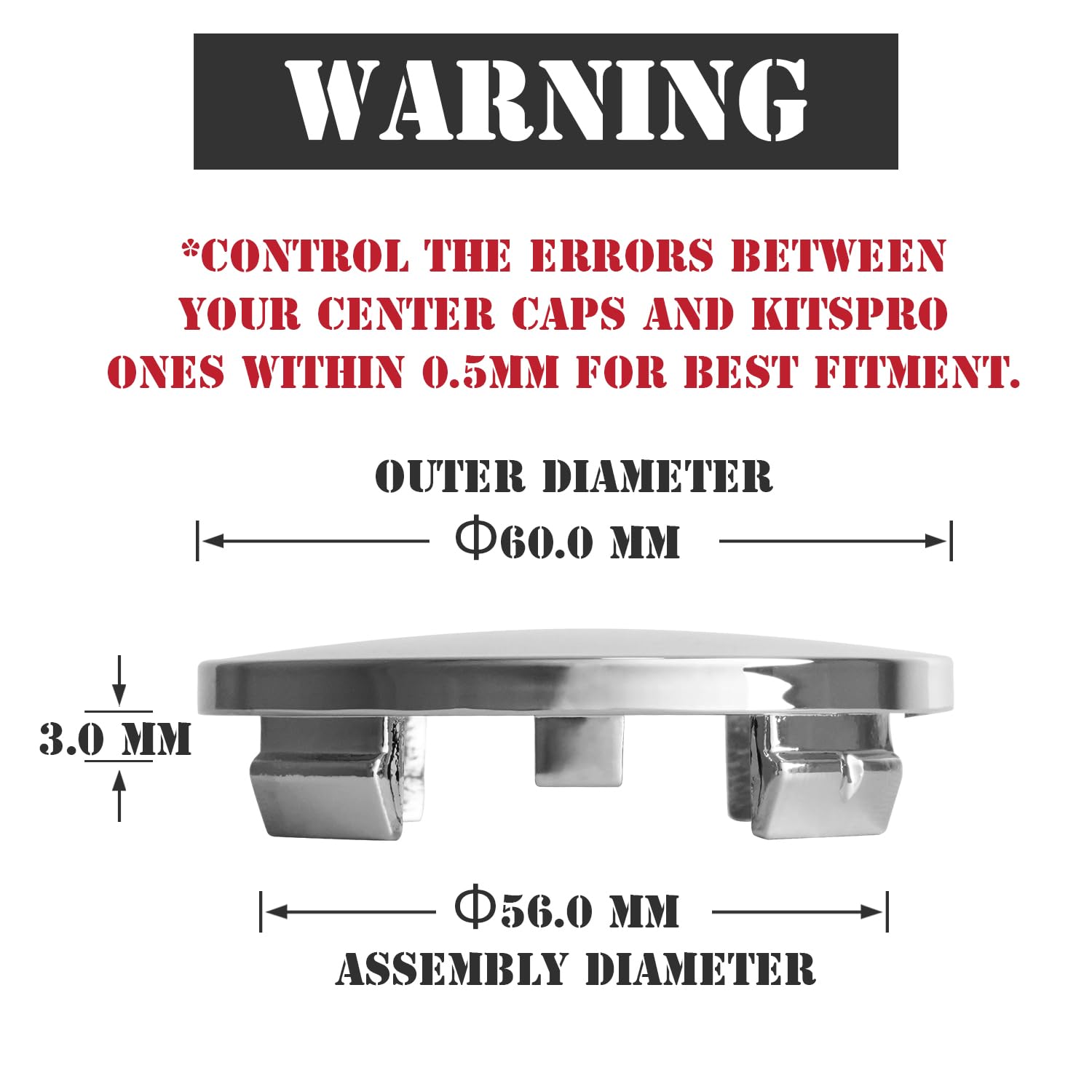 Kitspro 2.4Inch 60Mm Wheel Center Caps , Pack Of 4 (Matte Black, Outer 60Mm , Inner 56Mm)