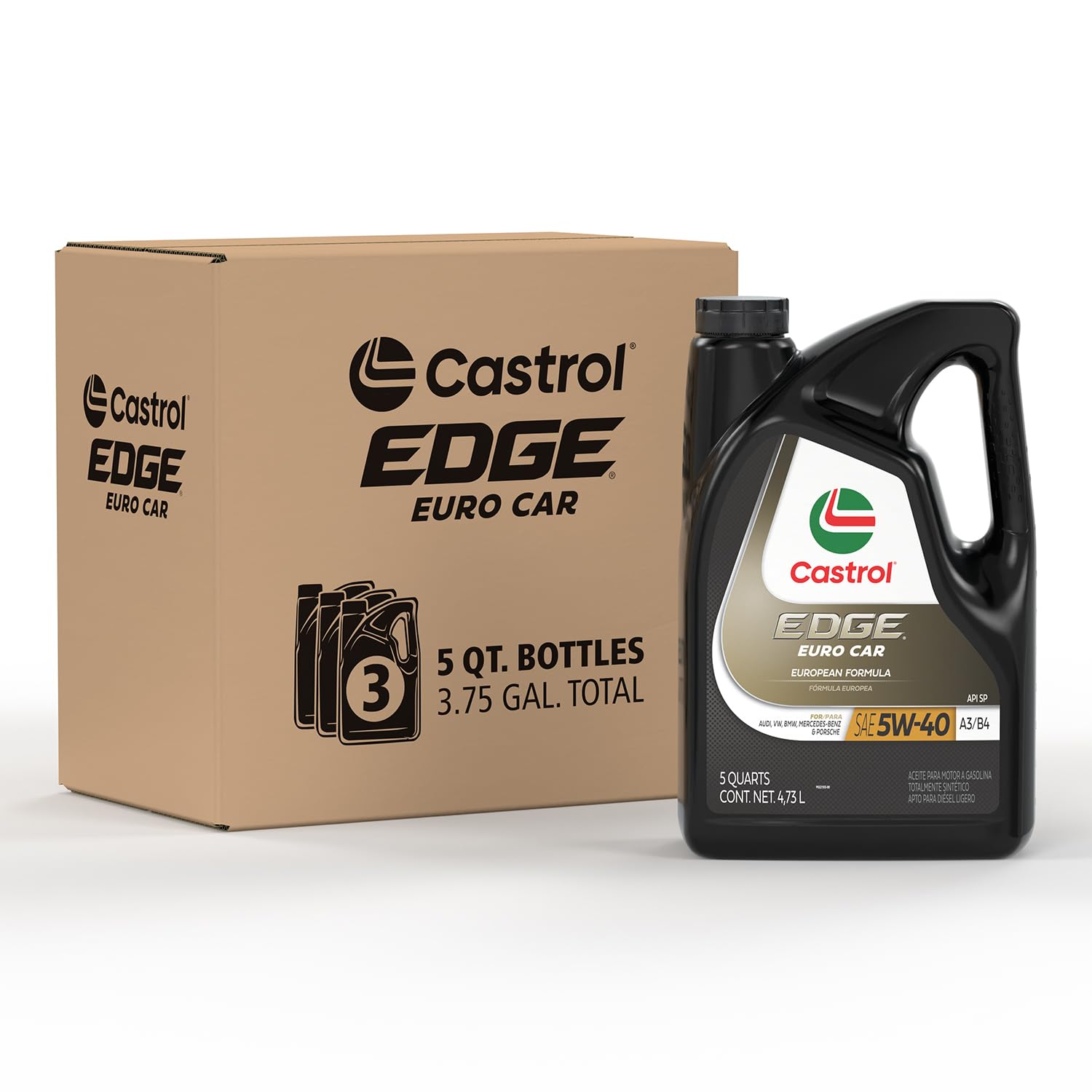 Castrol Edge Euro 5W-40 A3/B4 Advanced Full Synthetic Motor Oil, 5 Quarts, Pack Of 3