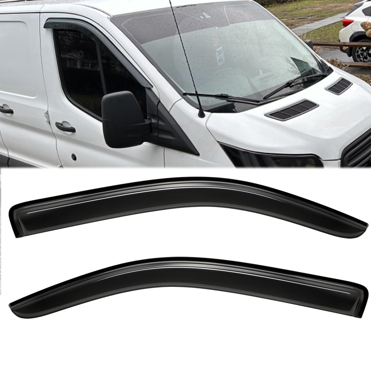 Deebior 4Pcs Original Shatterproof Rainproof Outside Mount Style Sun Rain Guards Durable Side Window Wind Deflectors Dark Smoke