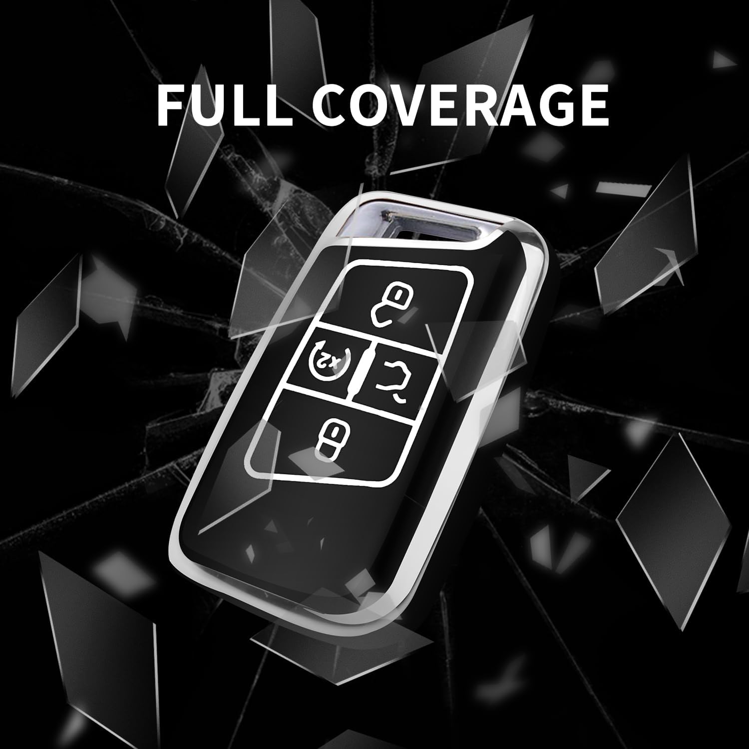 MILD EAST for Volkswagen Key Fob Cover with Keychain, Sliver Edge Key Case Holder for VW Atlas Alltrack Jetta Passat Tiguan, Bla