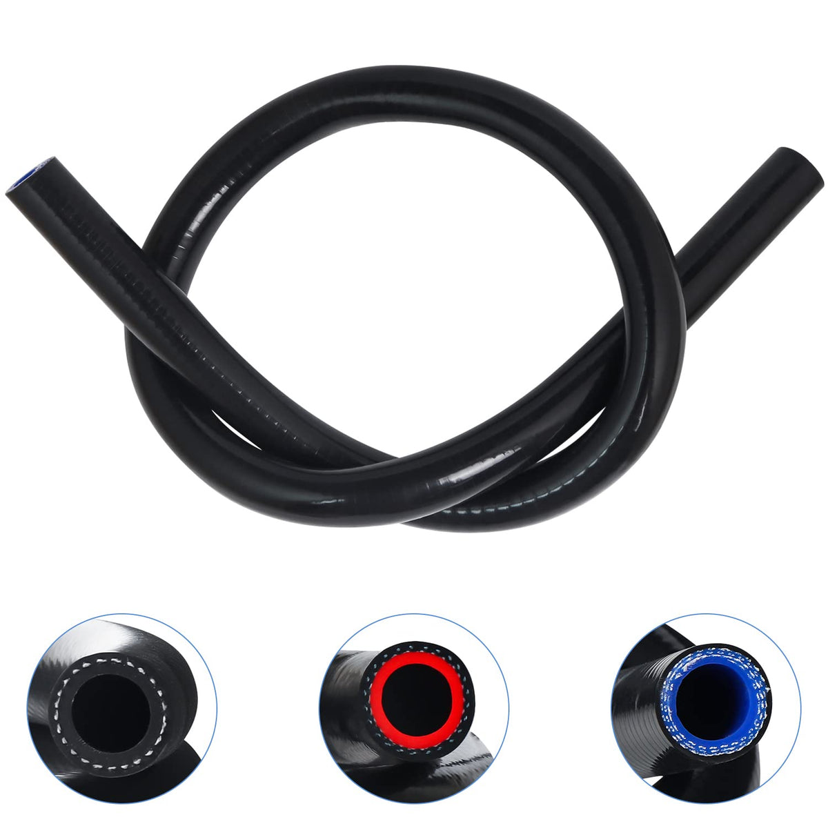 KDP 3/4''X5FT(ID:19MM) 1.5 M Silicone Heater Hose Coolant Radiator Vacuum Line, 1ply Reinforced 4MM Thick, Max Temperature Ratin