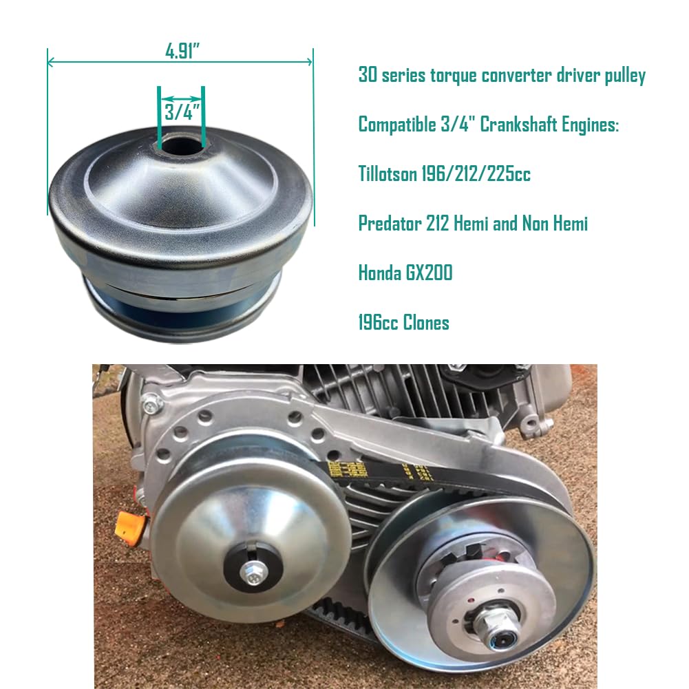 QYMOTO Coleman KT196 Go Kart Clutch 3/4'' Bore Driver Pulley 30 Series Torque Converter 6.5 HP Go Kart Mini Bike Clutch Driver P