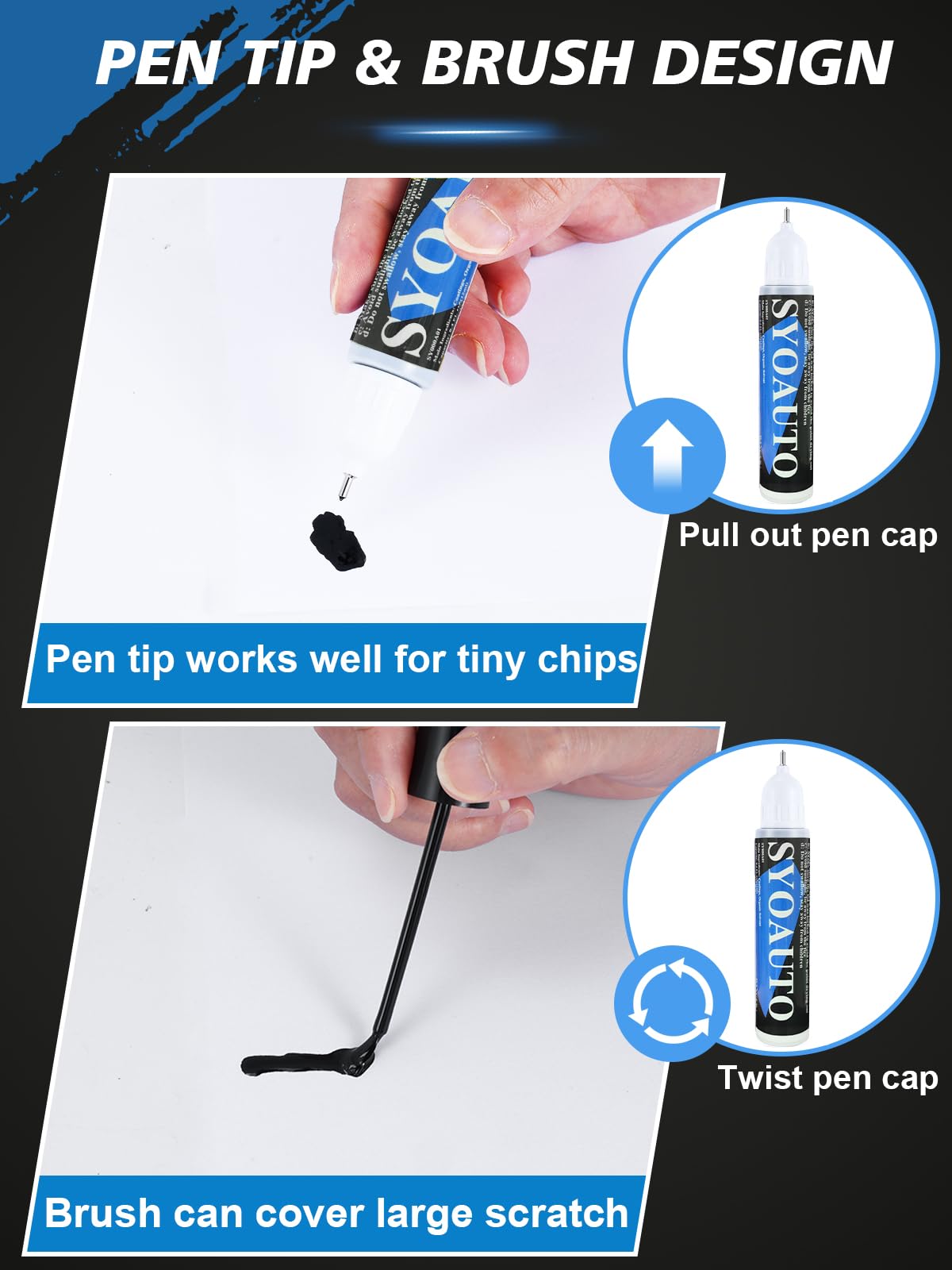 Syoauto Black Touch Up Paint For Cars, Auto Touch Up Paint Black Scratch Repair Automotive Black Car Paint Pen 2 In 1 Car Touch
