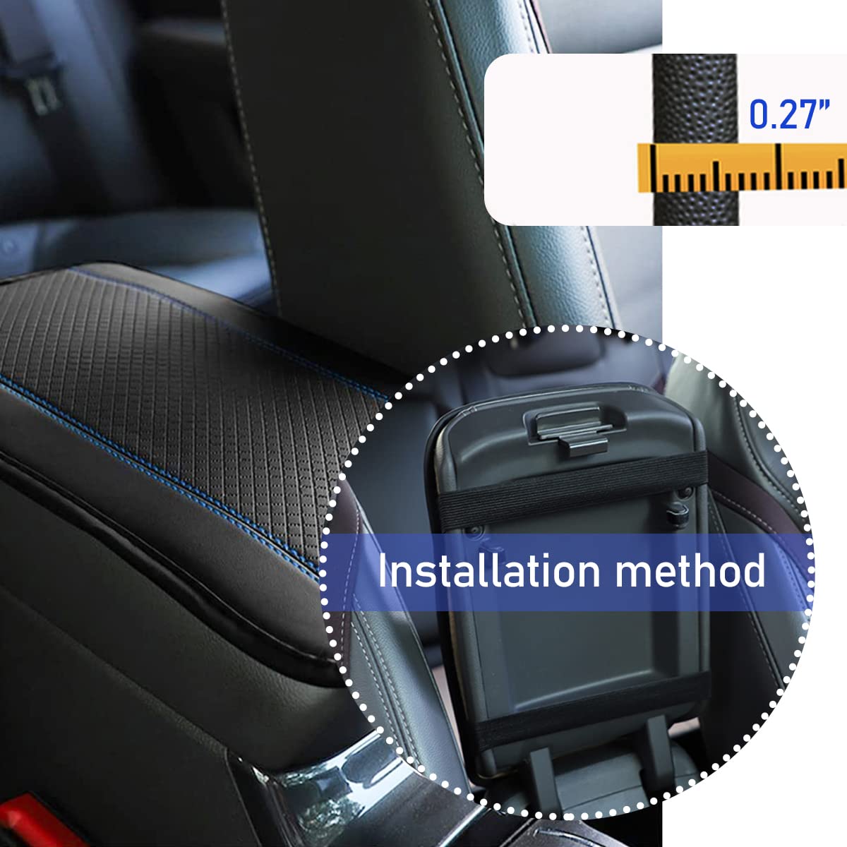 Ziciner Car Center Console Armrest Pad, Pu Leather Waterproof Auto Armrest Seat Box Cover Protector, Universal 12.59X 7.24 Inch Vehicles Interior Accessories For Most Car Suv (Black & Blue)