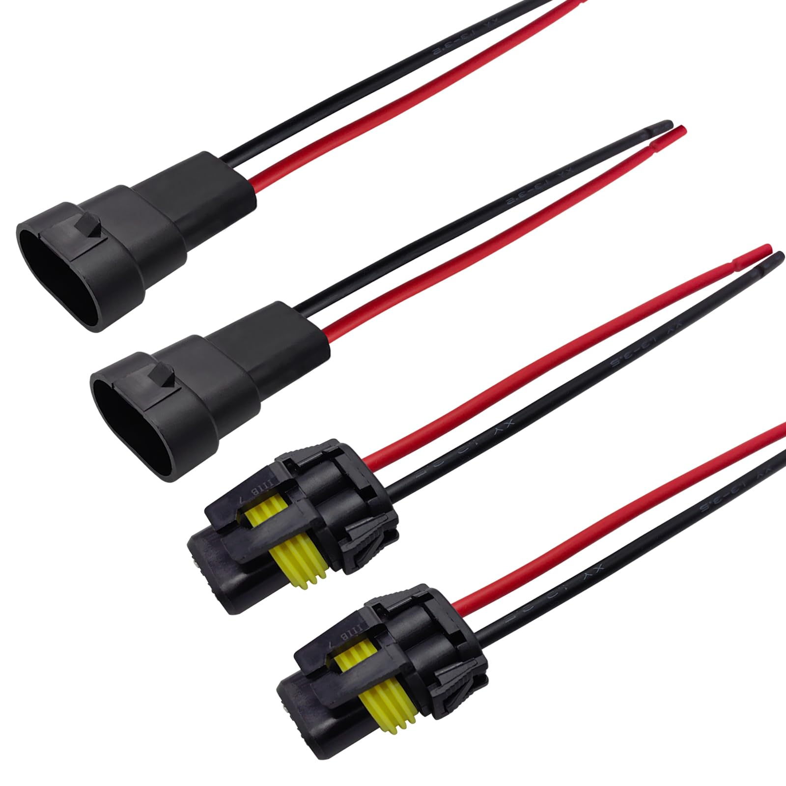 Audak 9005 9006 Hb3 Hb4 Heavy Duty Male & Female Adapters Wiring Harness Sockets For Headlights Fog Lights (2 Pairs)