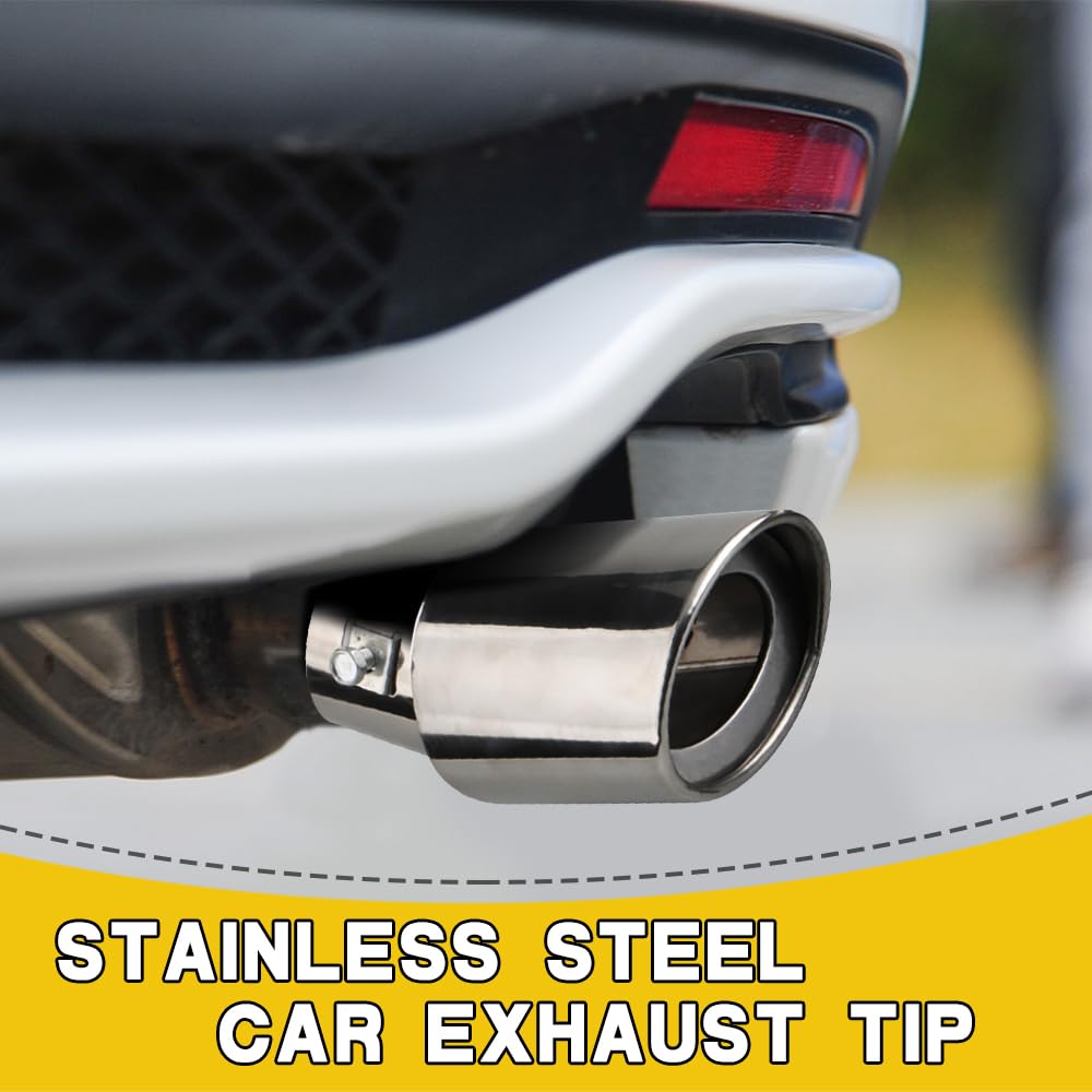 HEVLE Stainless Steel Car Exhaust Tip, Muffler Tip, 2.5'' to 3.3'' Adjustable Chrome-Plated Finish Exhaust Tailpipe, Universal R