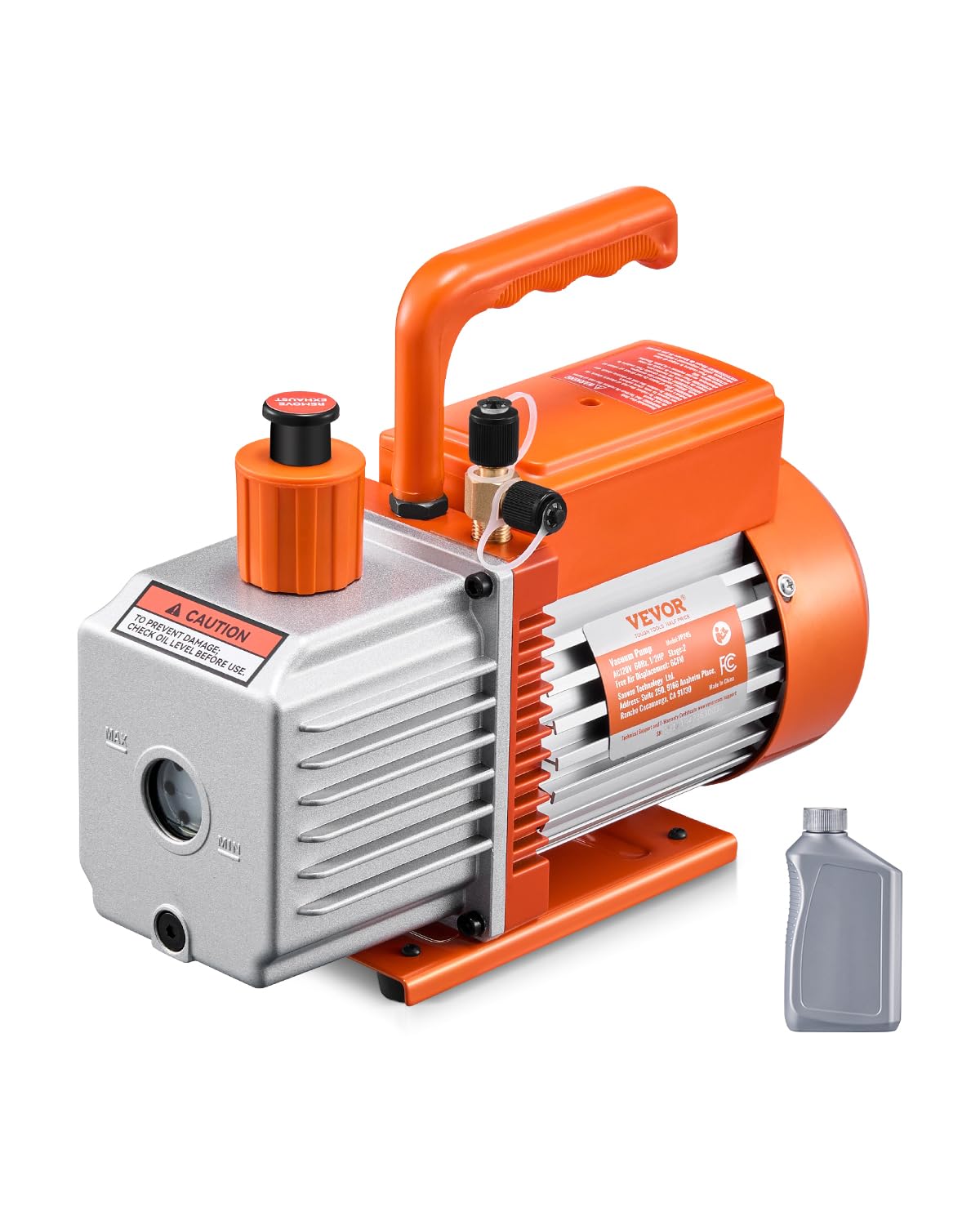 VEVOR Vacuum Pump, 6 CFM, HVAC 2 Stage Rotary Vane Vacuum Pump, for R134a R22 R410a Systems, Auto AC Vacuum Pump Kit with Oil Bo
