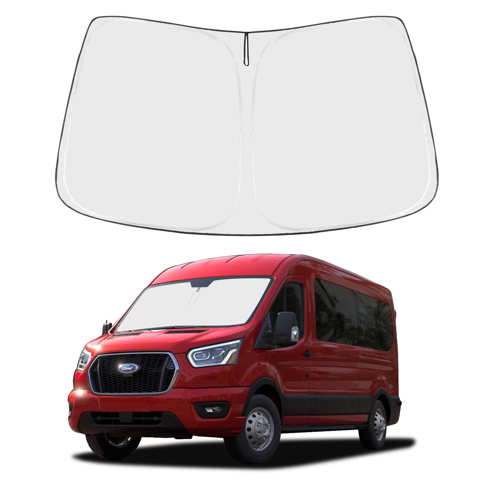 Proadsy 2025 Upgrade Windshield Sunshade Custom For 2015-2024 2025 Ford Transit Reflective Heat Sun Uv Protector Foldable Front