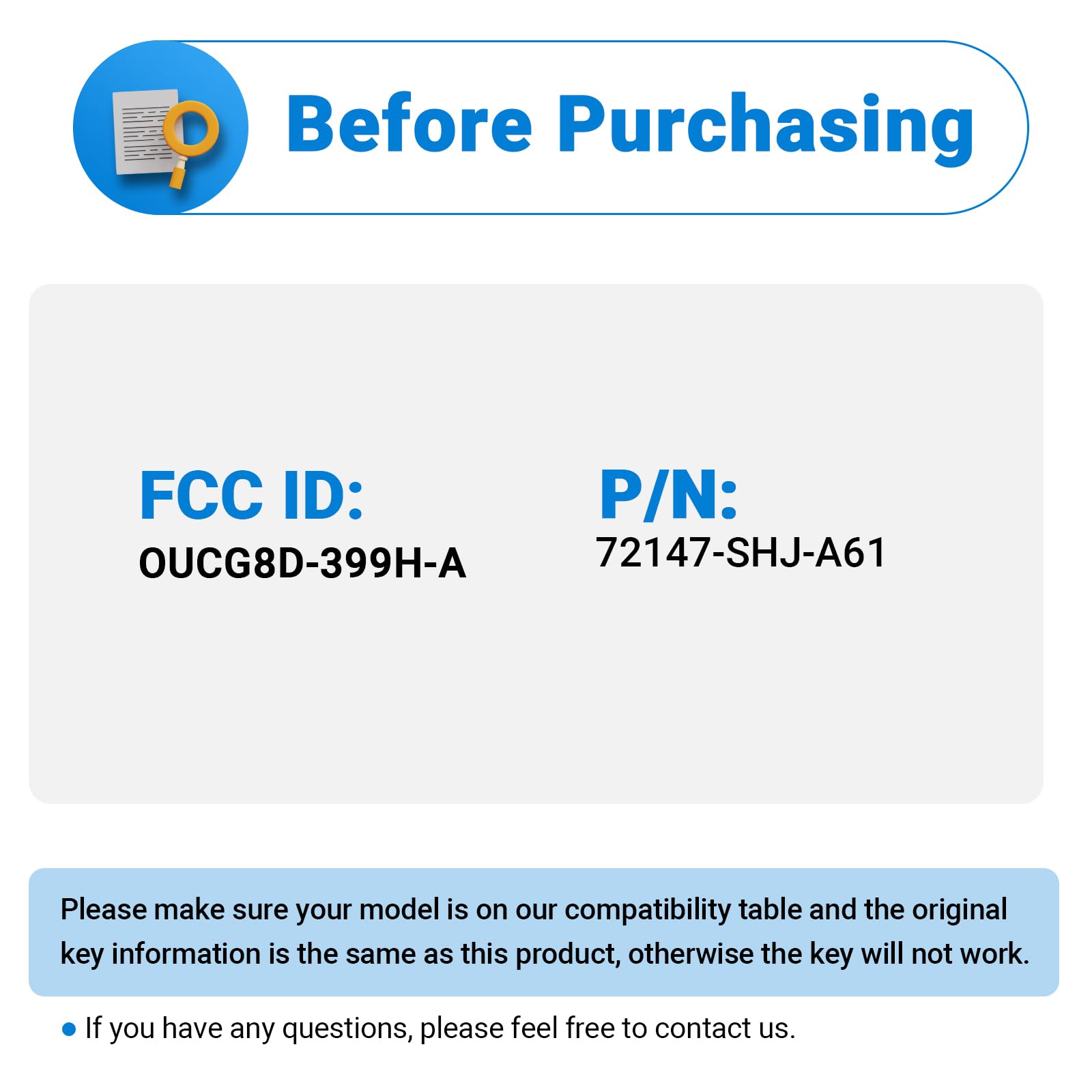 Key Fob Keyless Entry Remote Control Compatible with 2005 2006 2007 2009 2009 2010 Honda Odyssey Car Key Replacement for OUCG8D-