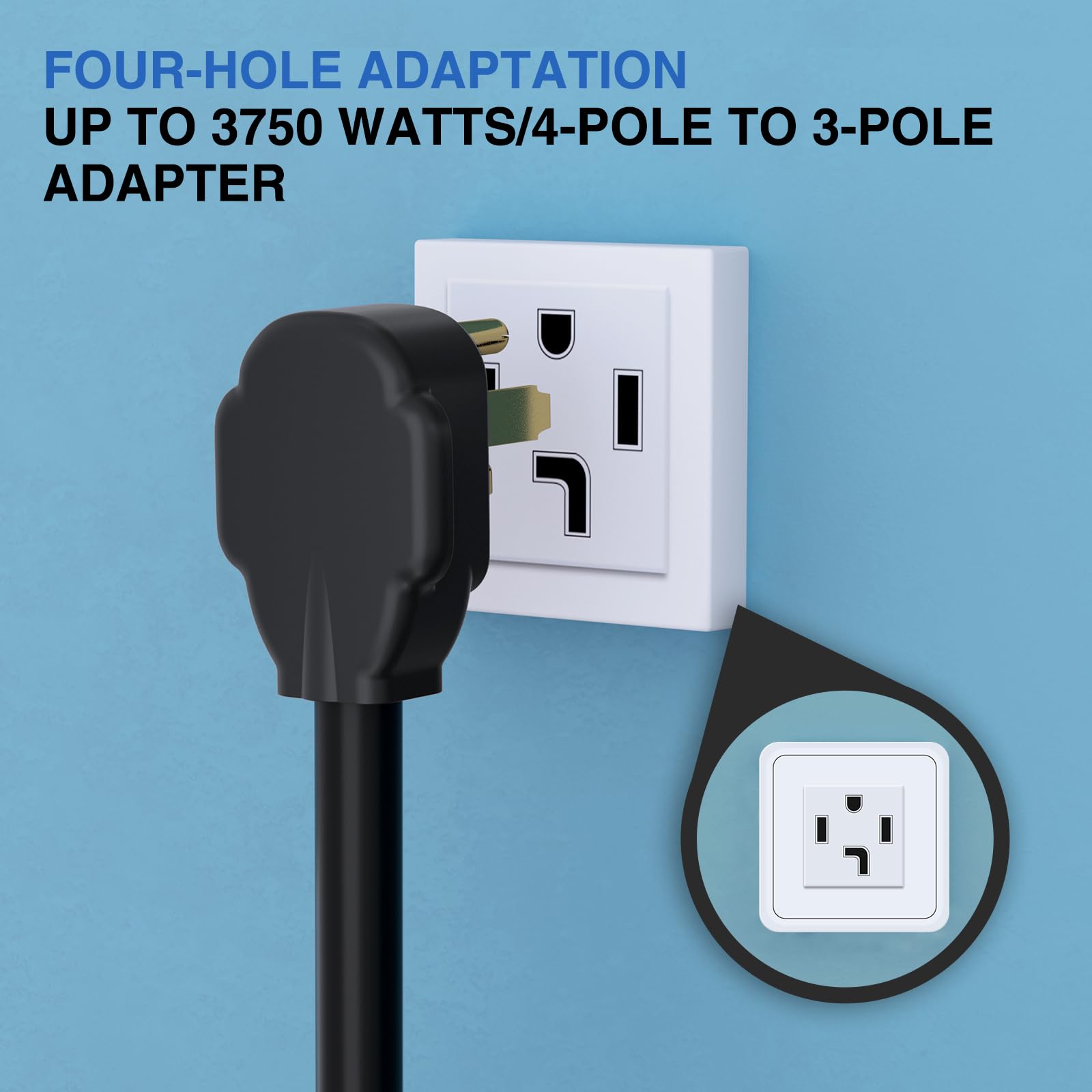 Nilight EV Dryer Adapter Cord 30 Amp 4 Prong 125V/250V, Heavy Duty 10 Gauge, 14-30P to 10-30R, Black, Model