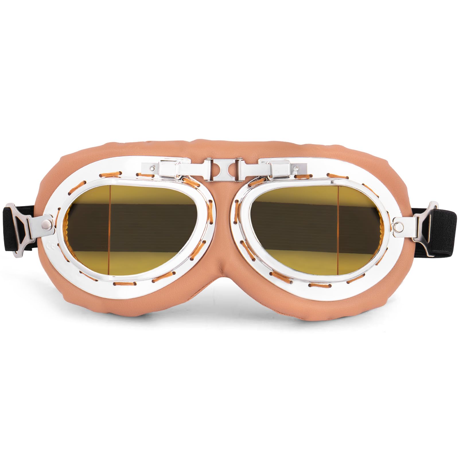 Peicees Vintage Helmet Goggles Motorcycle Goggles Bike Motorcross Pilot Goggle, Copper Silver-Amber