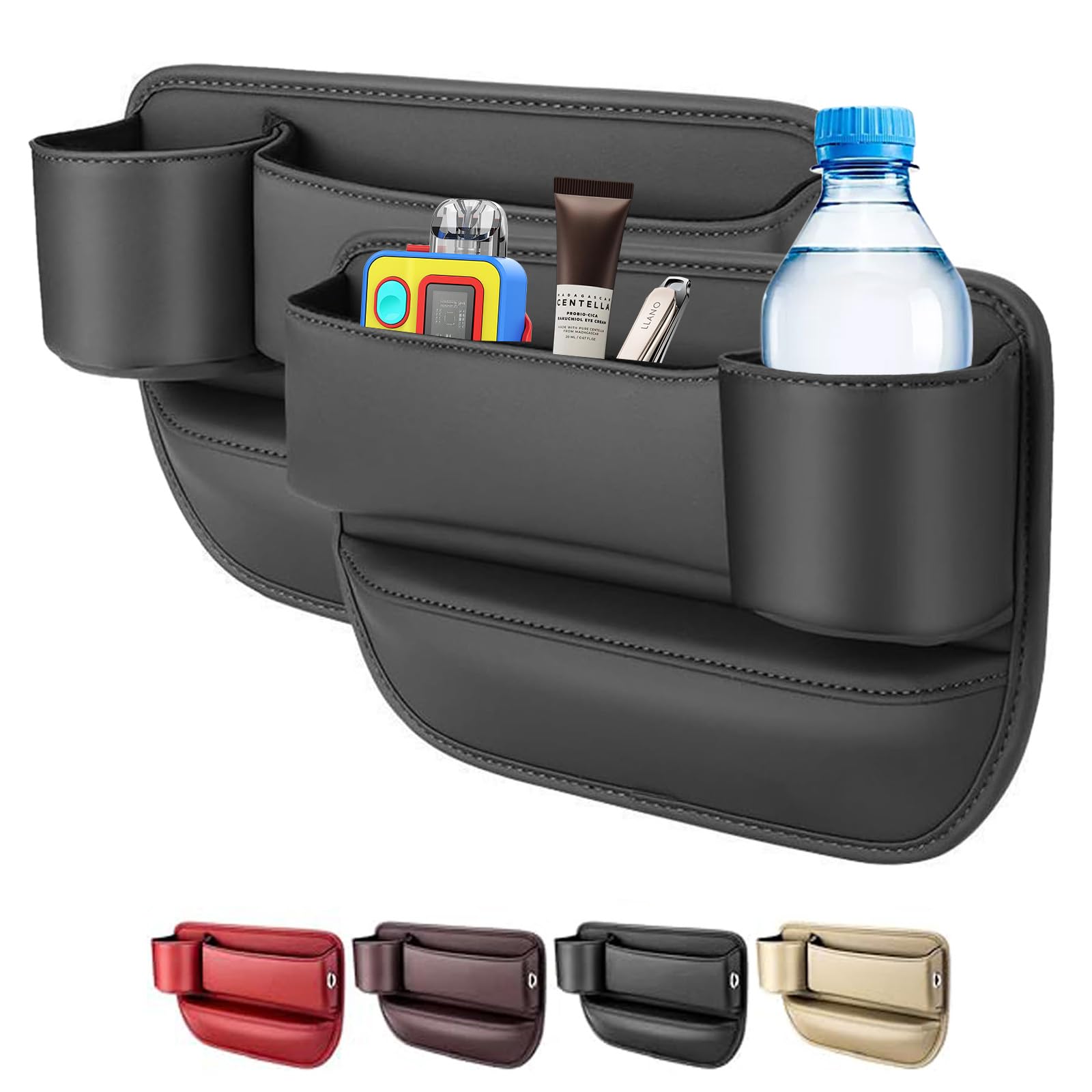 LINPING Car seat gap filler organizer,2024 Universal New Seat Gap Storage Box, Car Leather Cup Holder Gap Bag for Glasses Phones