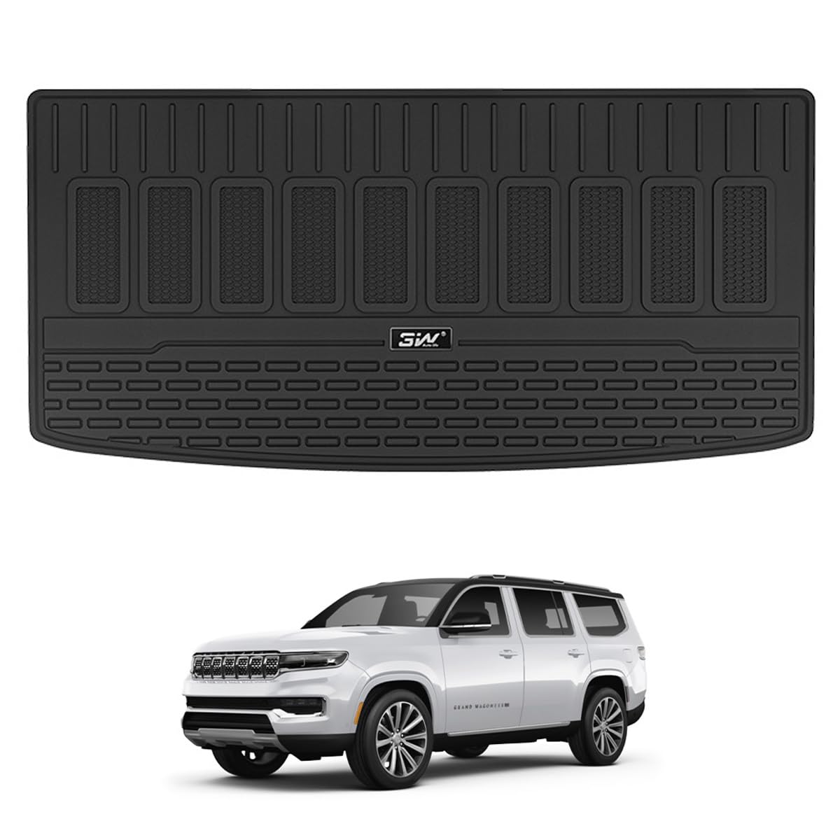 3W Cargo Liner Compatible With Jeep Grand Wagoneer(Non L) 2022-2024 2025 7 Passenger Model All Weather Custom Fit Black Trunk Ma