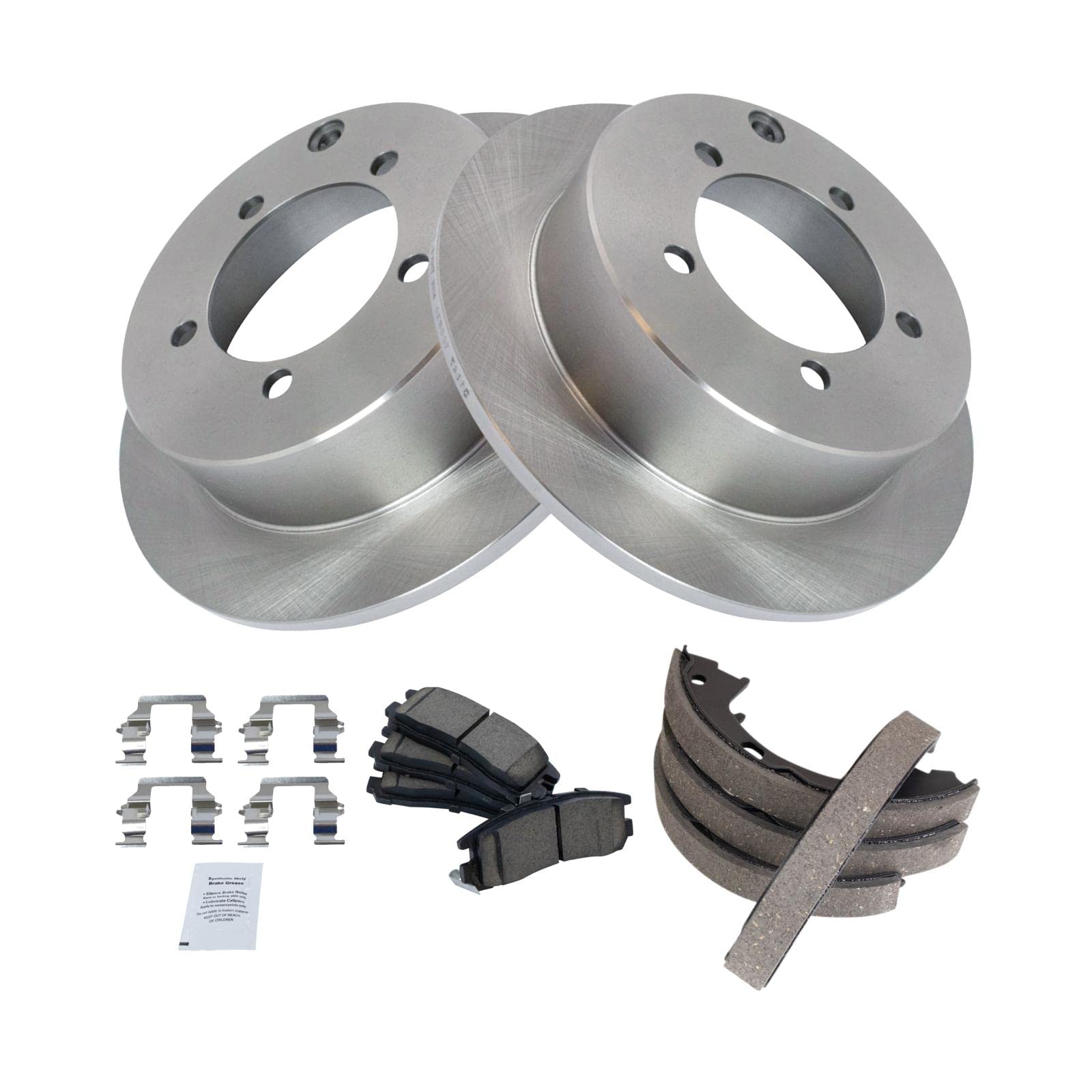 Trq Rear Brake Pad & Rotor Kit Brake Pads Brake Rotor Parking Brake Shoe Set Ceramic Compatible With 2001-2005 Dodge Stratus