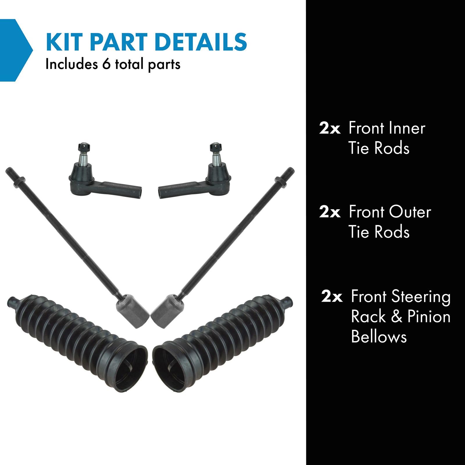 Trq Front Driver & Passenger Side Steering Kit Steering Rack & Pinion Bellow Tie Rod Compatible With 1996-2007 Ford Taurus 1996-