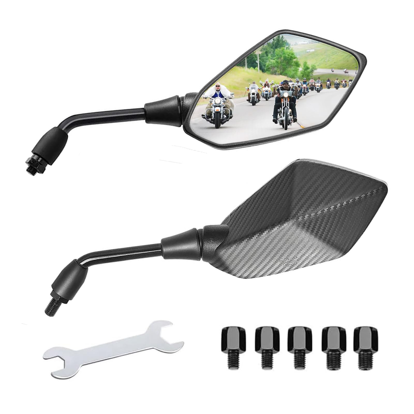 MAMIKO Universal Motorcycle Rear View Mirrors for M8 M10 Threaded Bolt Double Take Mirror Mount Compatible with Motorcycle Scoot