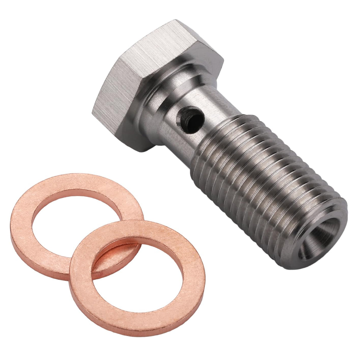 Podavelle 3An 3/8 X 24 Unf Stainless Steel Single Banjo Bolt Brake Fitting Adapter 25Mm Long With Copper Washers