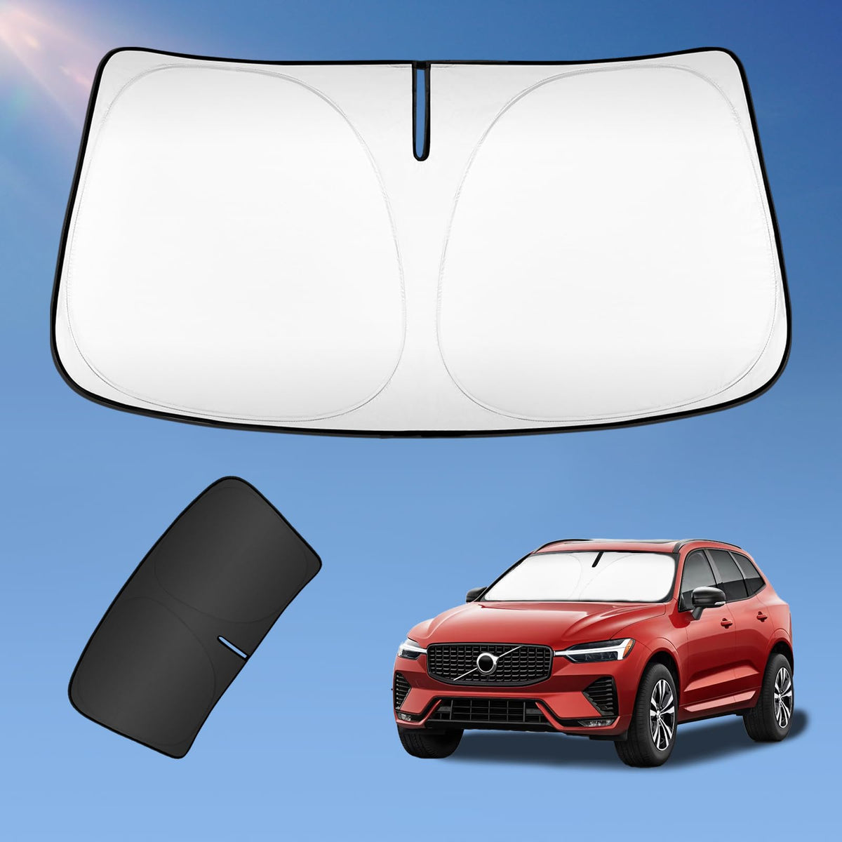 Sun Shade Sunshade For Volvo Xc60 Suv 2018-2024 2025 Windshield Cover, 2-Layers Sun Shield 240T Silver Coating Sun Visor Foldabl
