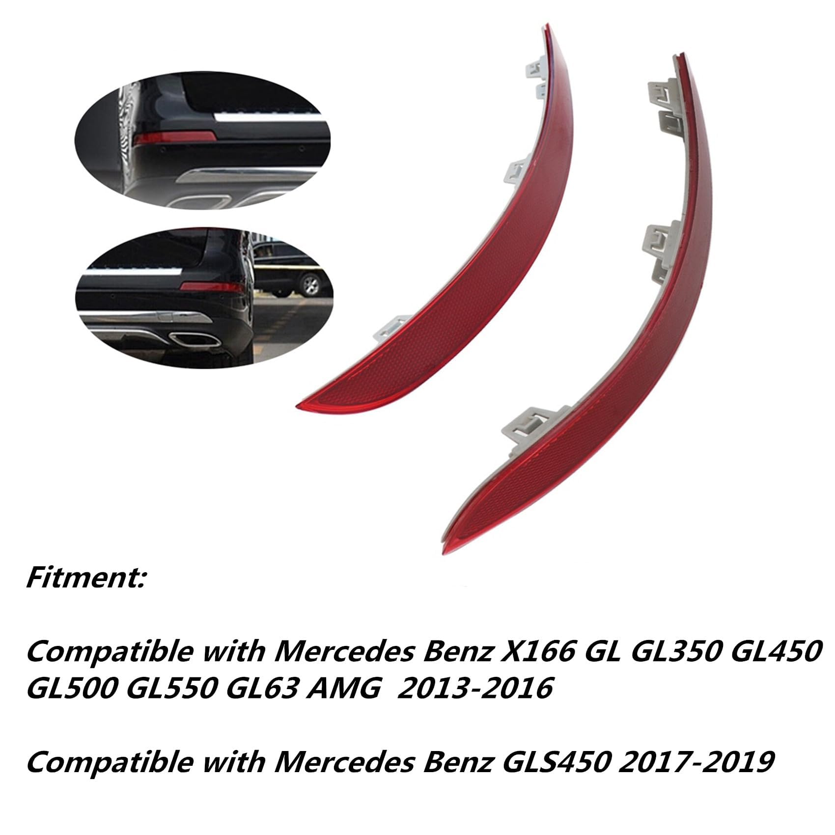 Priprilod 1 Pair Rear Bumper Reflector Compatible With Mercedes Benz Gls450 2017-2019 X166 Gl350 Gl450 Gl500 Gl550 Gl63 Amg 2013