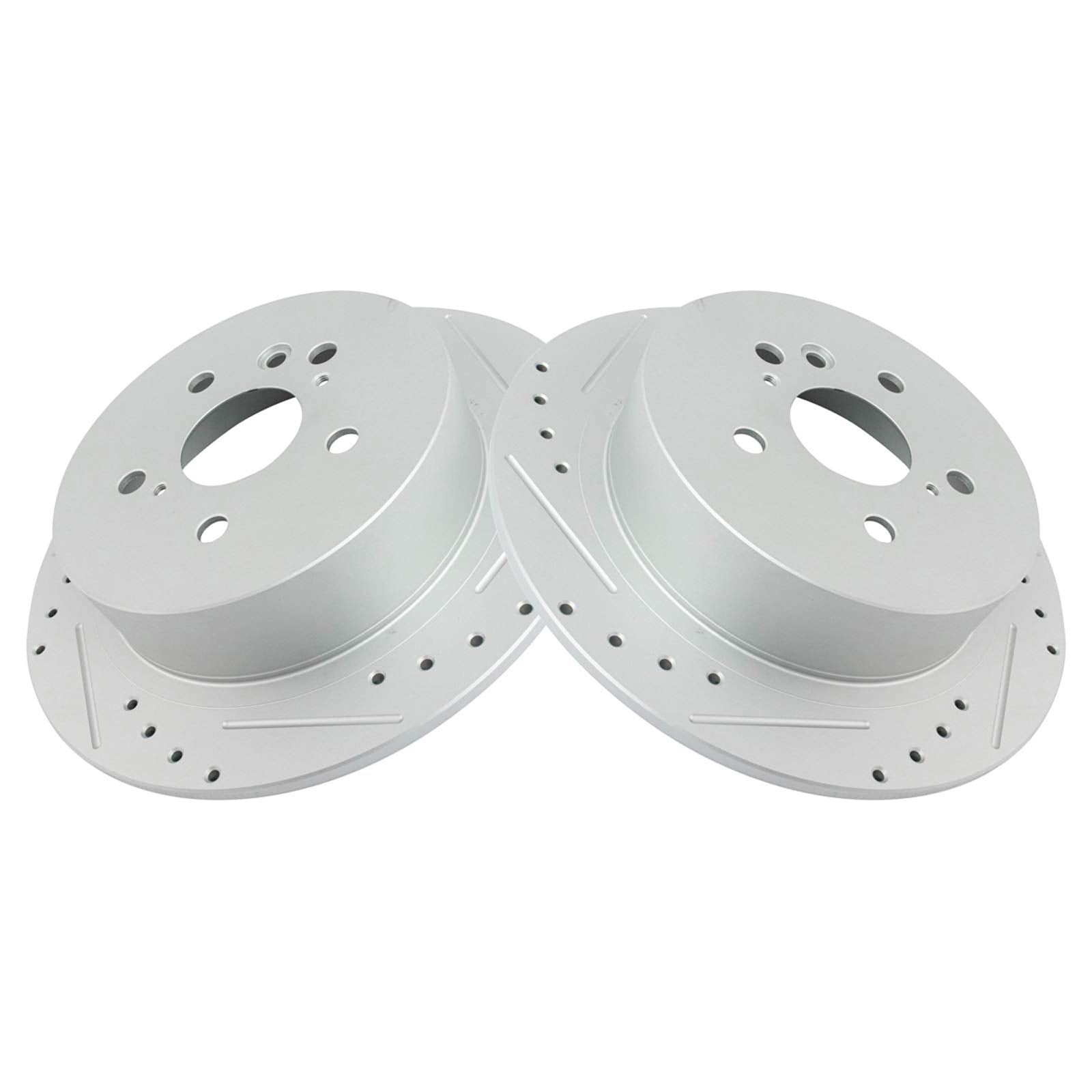 Trq Rear Performance Brake Rotors Set Solid Premium G-Coated Cross Drilled & Slotted Compatible With 2008-2013 Toyota Highlander